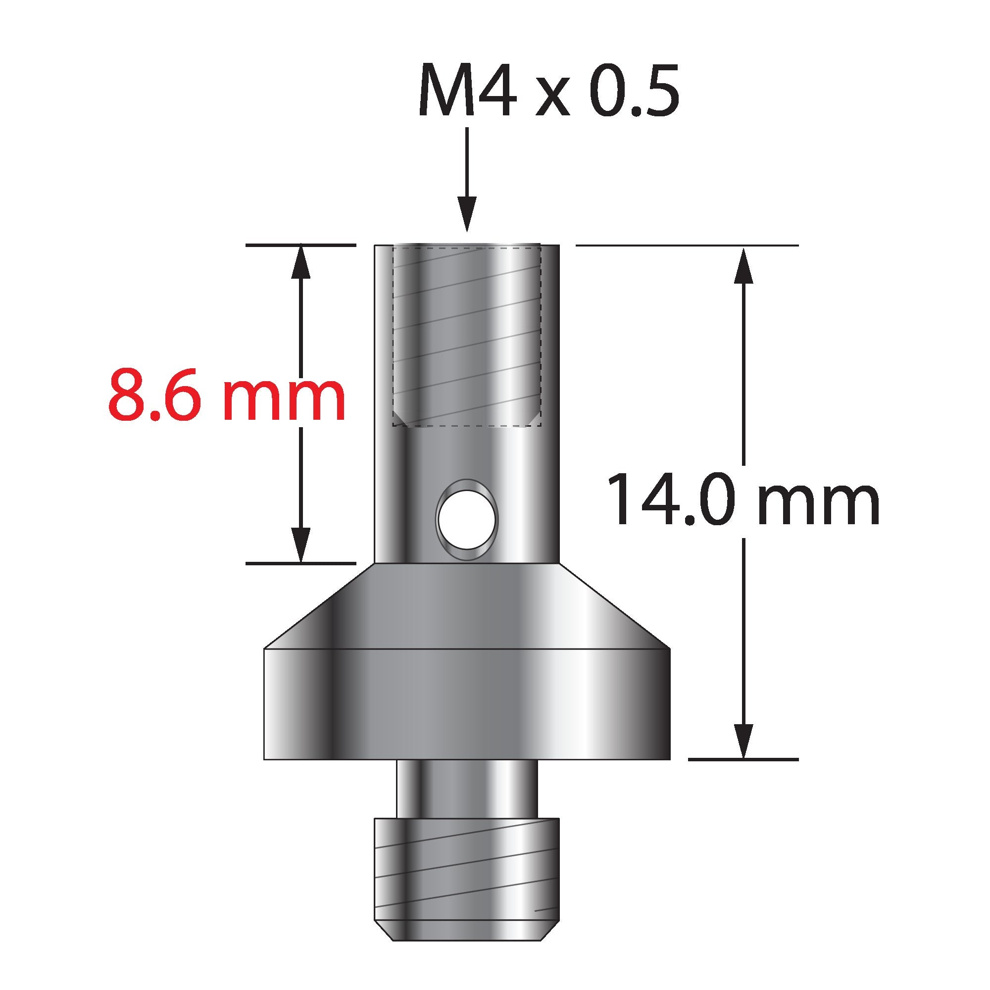RM5-M4-DEA M5 to M4 x 0.5 thread adapter, stainless steel, 14.0 mm long by Q-Mark Manufacturing, Inc.