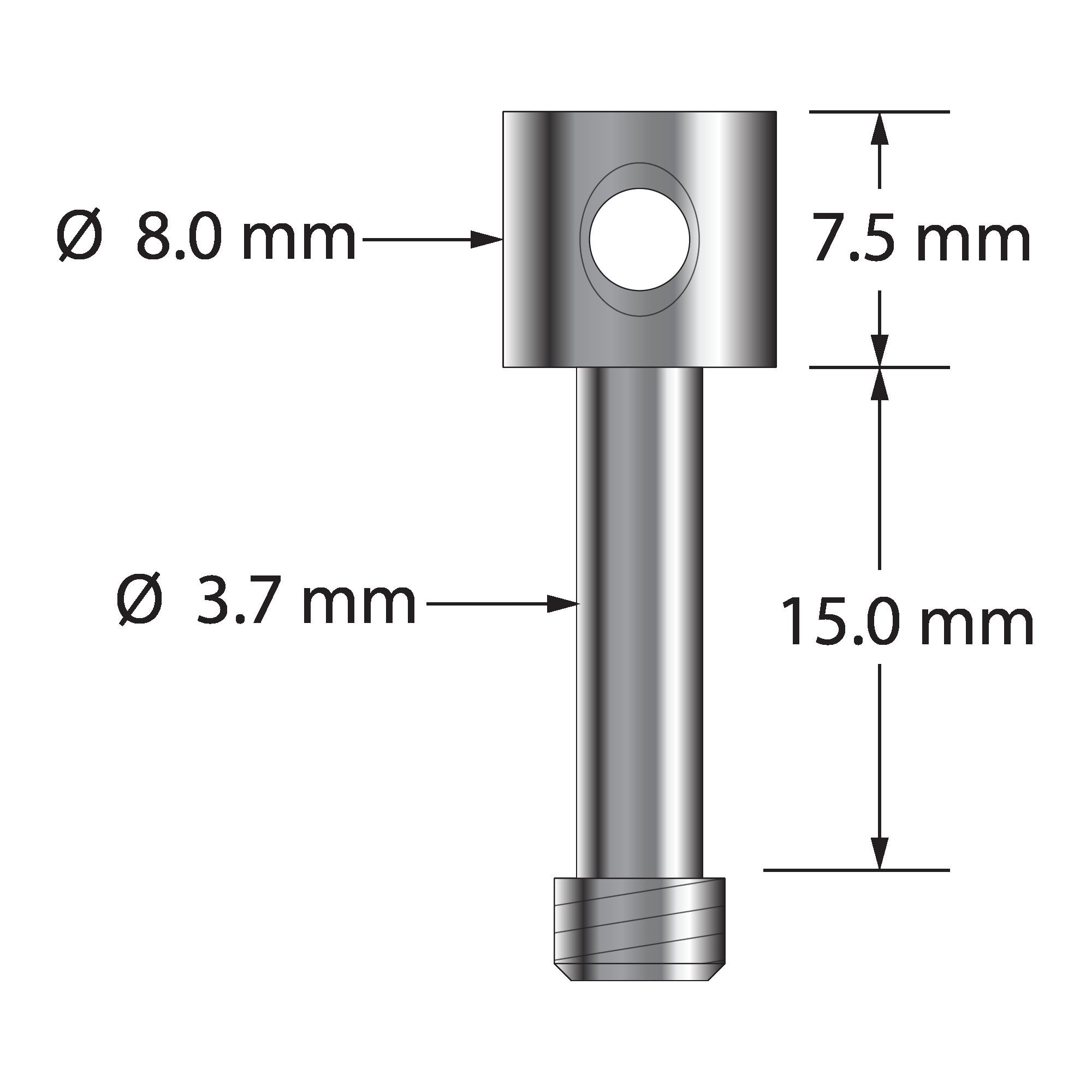 SM5-15 M5 captive screw for 14.3mm cube, stainless steel.