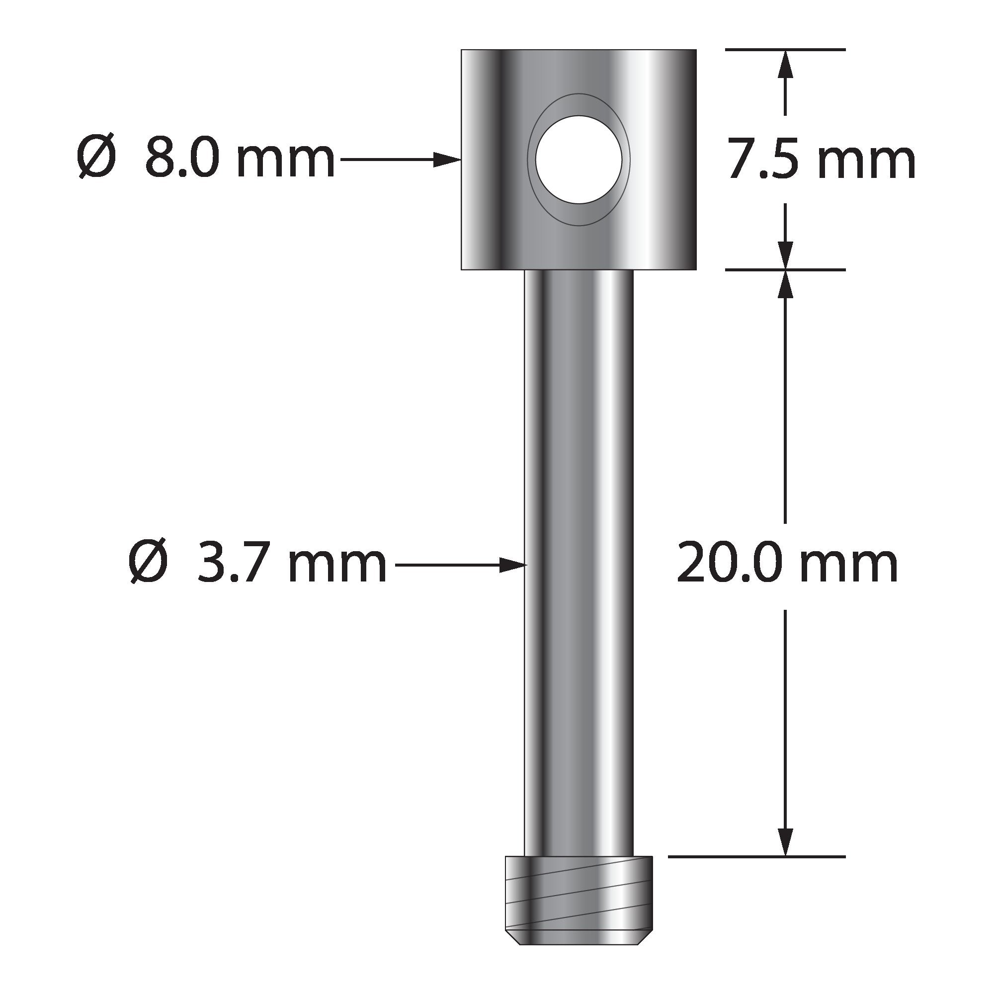 SM5-20 M5 captive screw for 20mm thick cube, stainless steel.