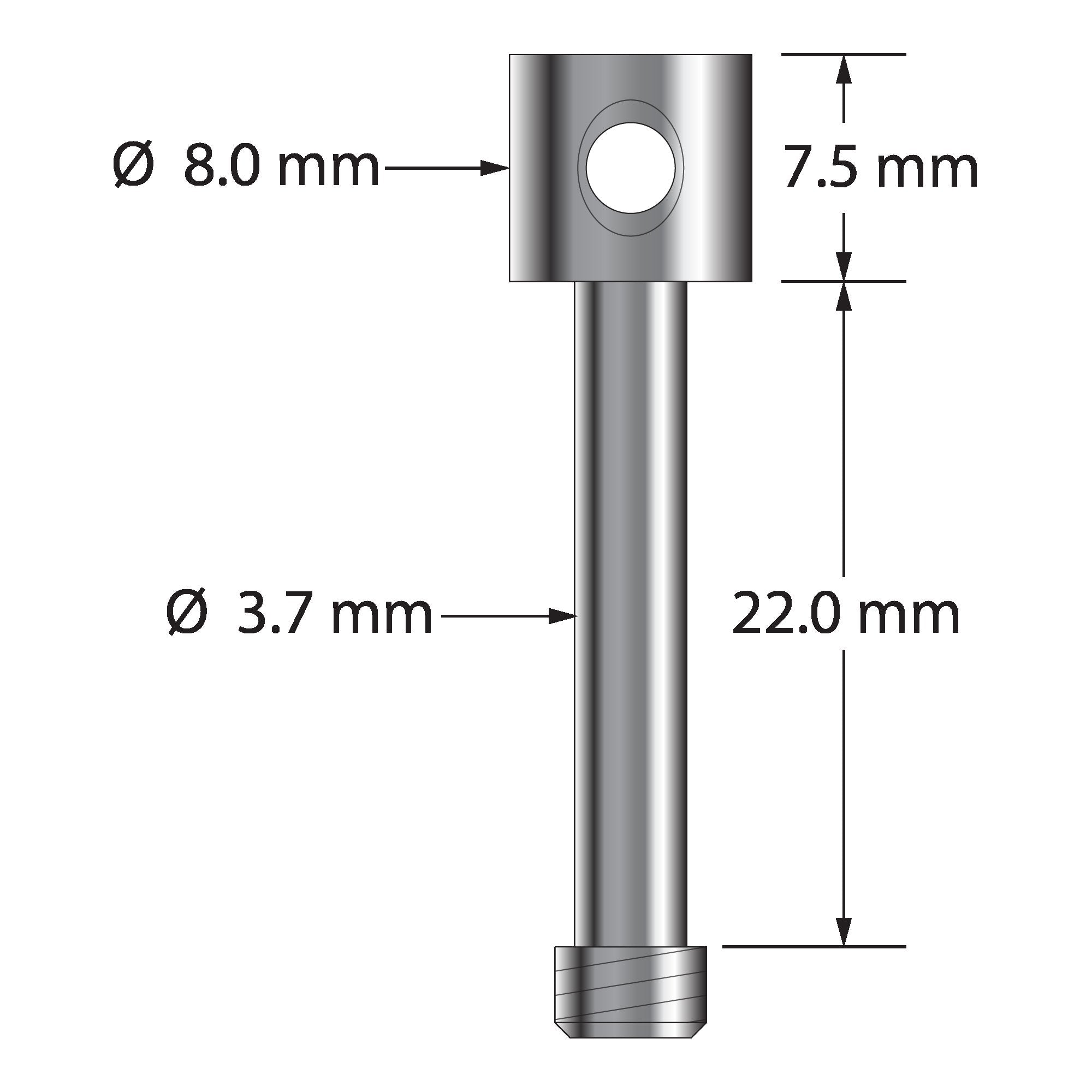 SM5-22 M5 captive screw, stainless steel, for 22.0mm thick cube.