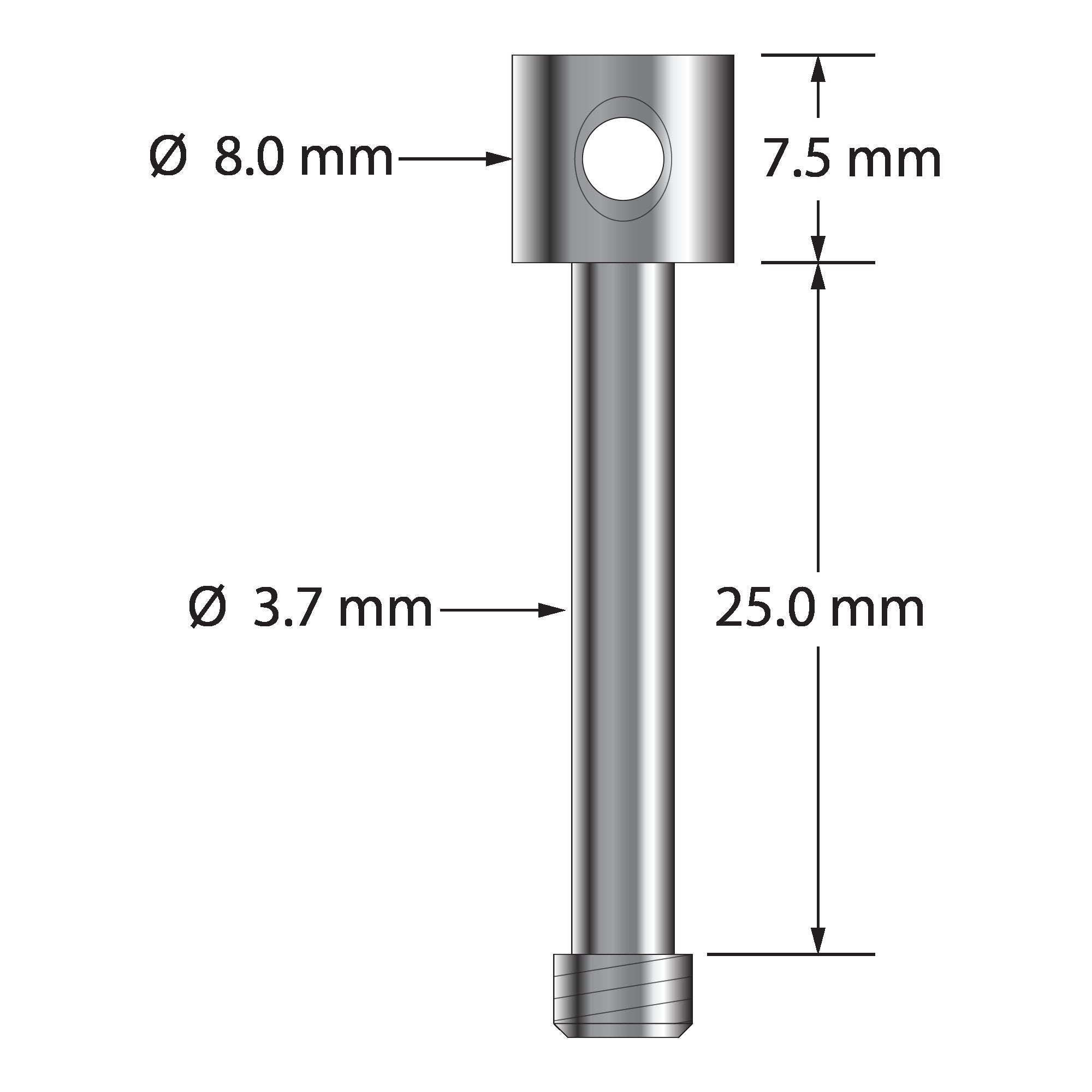 SM5-25 M5 captive screw for 25mm thick cube, stainless steel.