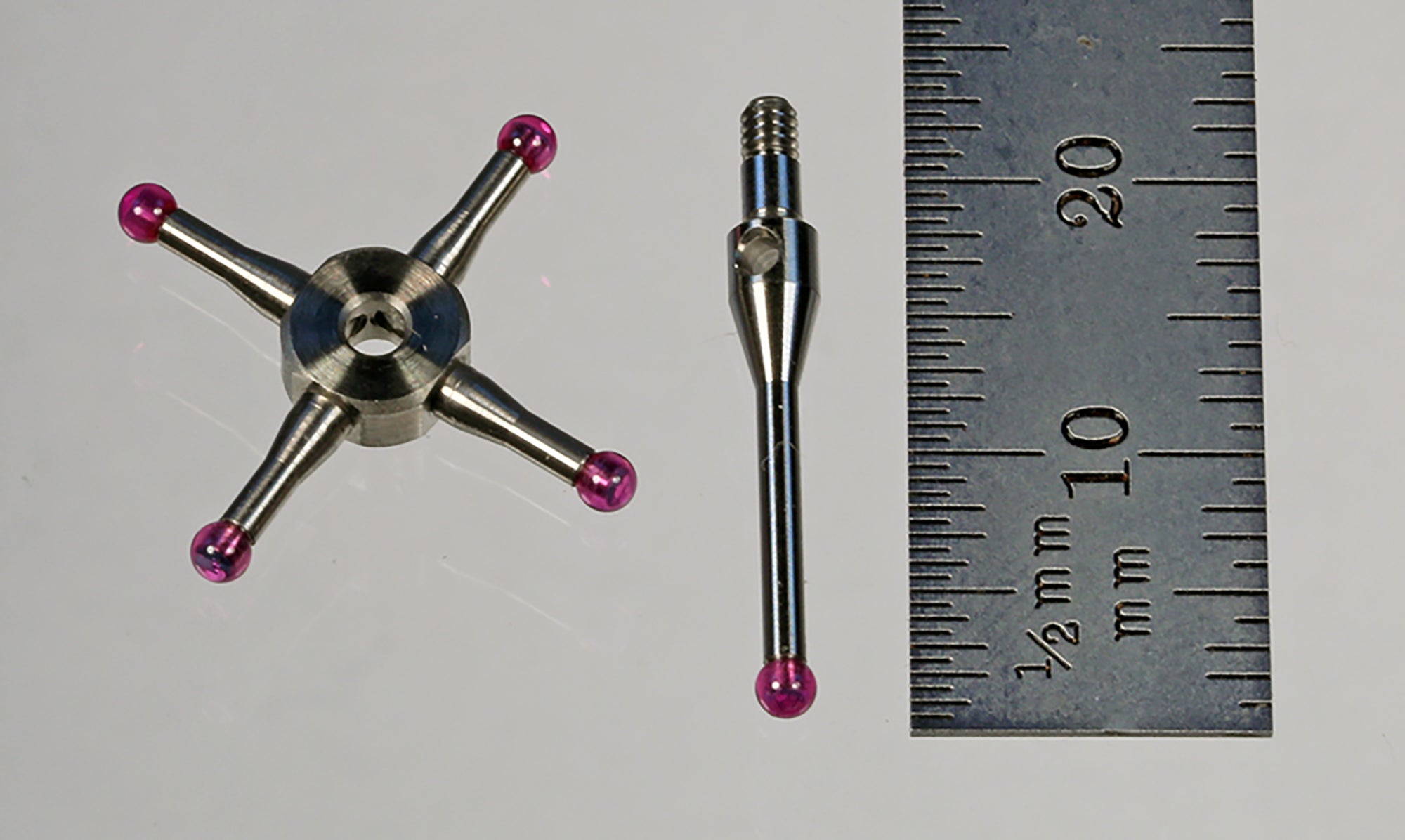 STR2-2018 M2 star stylus with five 2.0mm ruby balls, stainless steel stems.