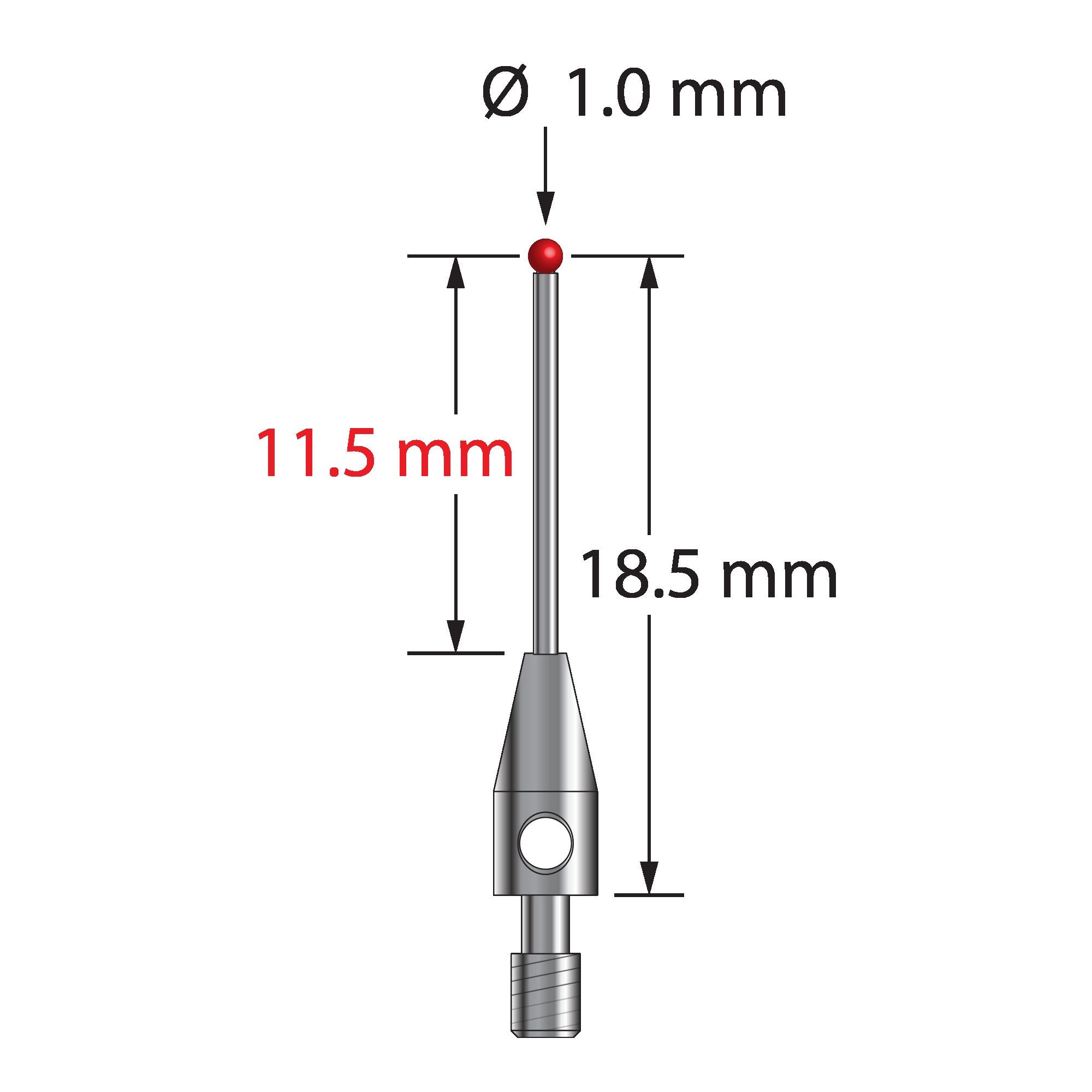 STR2C-1019 M2 star stylus with 1.0mm ruby ball, carbide stem, and stainless steel base, 18.5mm long by Q-Mark Manufacturing, Inc.