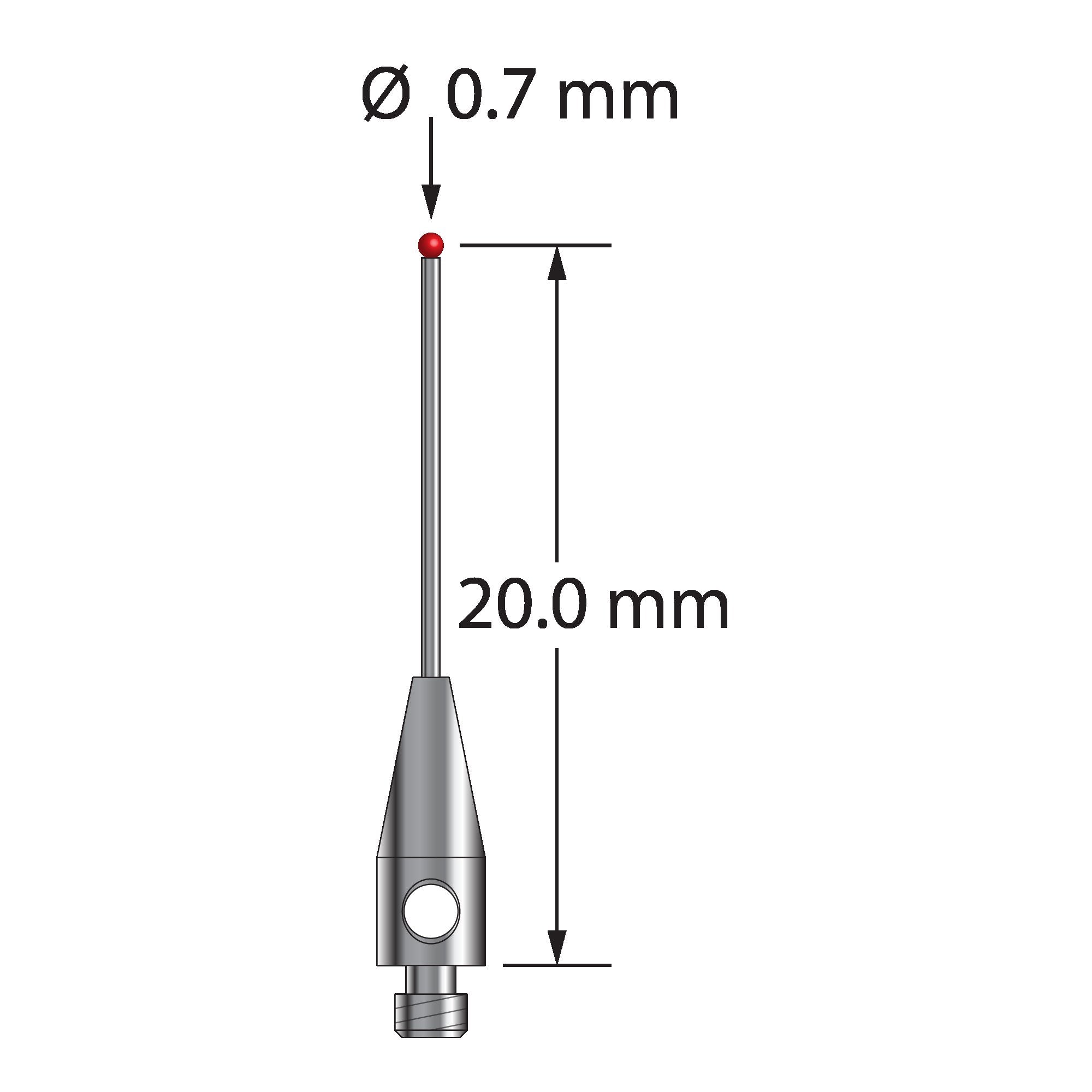 TM2-0720.35 M2 stylus, 0.7mm ruby ball, carbide stem, stainless steel base, 20mm length by Q-Mark Manufacturing, Inc.