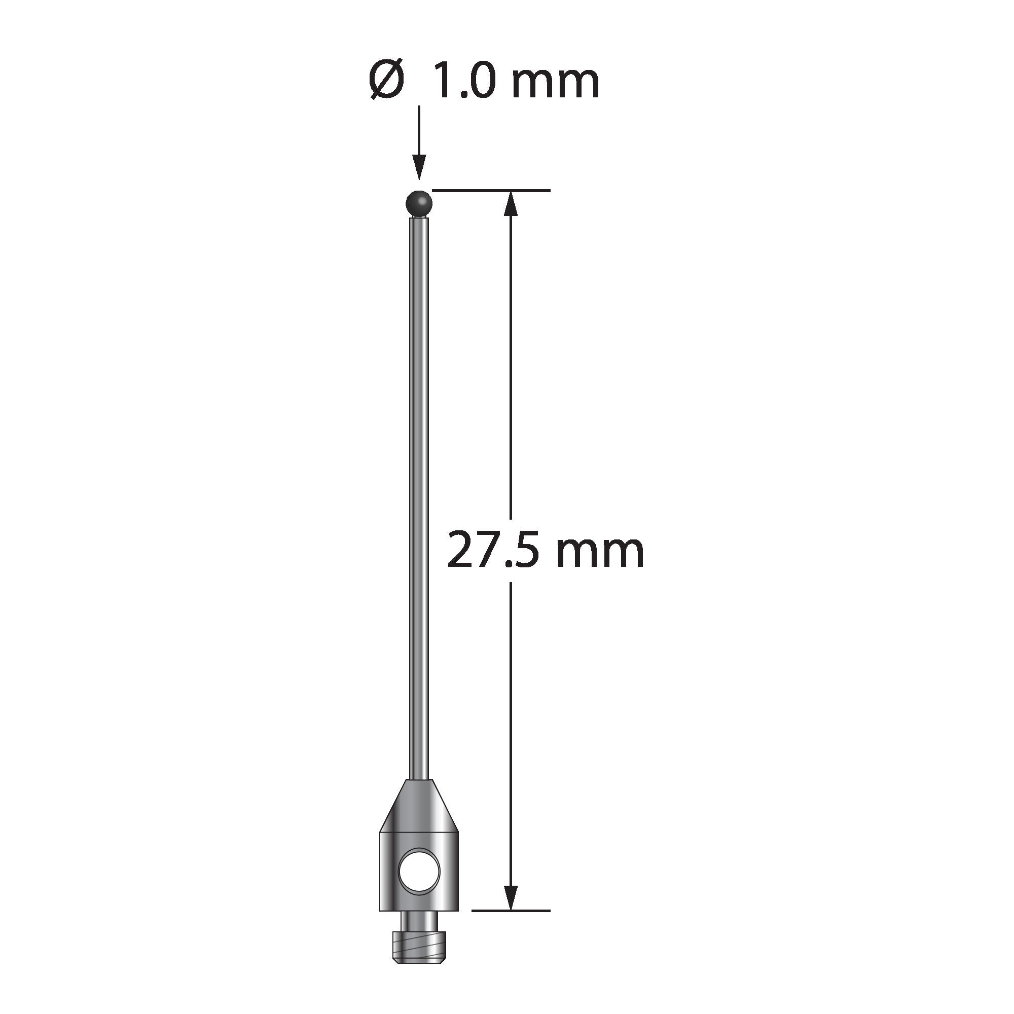 TM2-1027.5-DS.7-SN M2 stylus, 1.0mm silicon nitride ball, carbide stem, stainless steel base, 27.5mm long by Q-Mark Manufacturing, Inc.