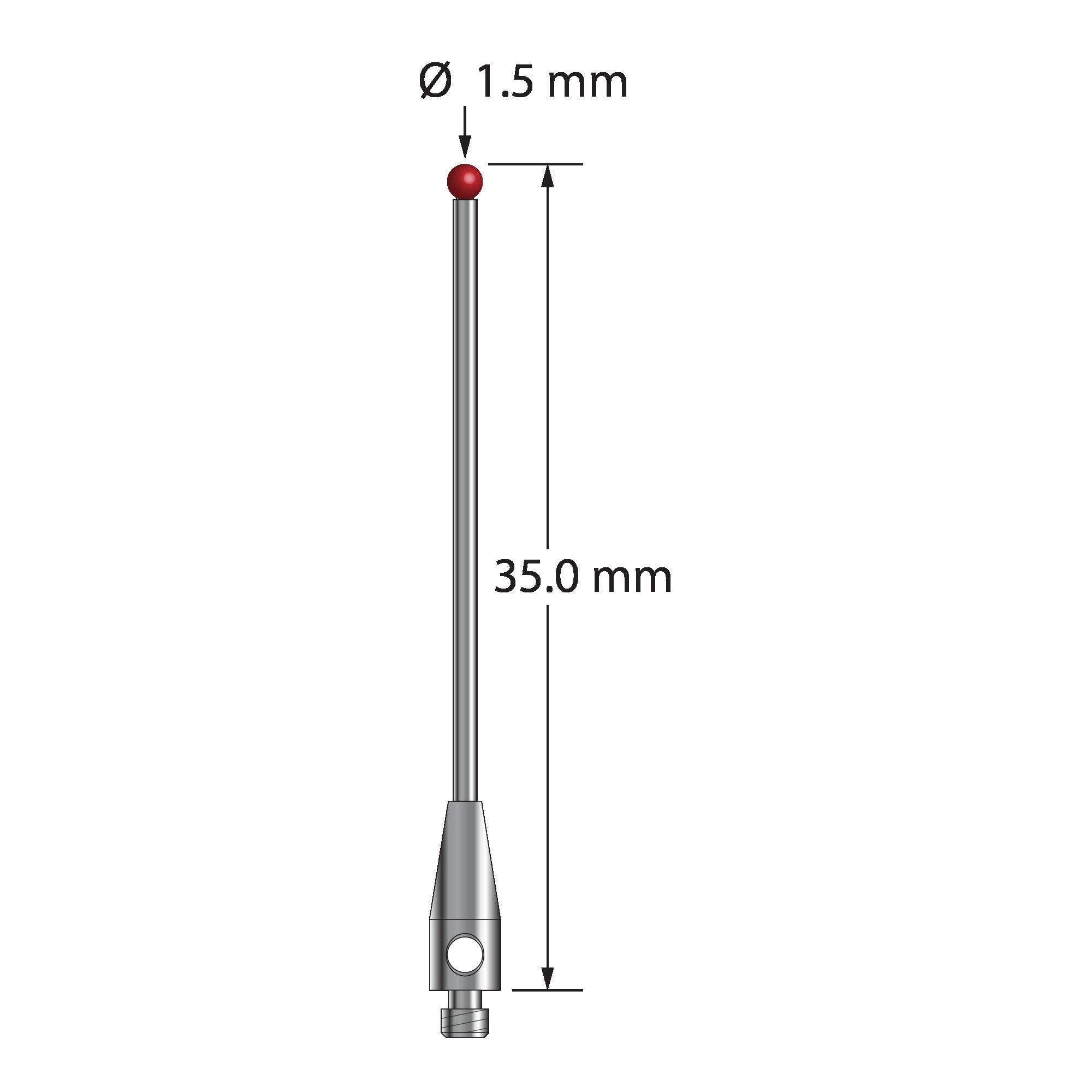 TM2-1535-DS1 M2 stylus with 1.5mm ruby ball, carbide stem, and stainless steel base, 35mm long by Q-Mark Manufacturing, Inc.