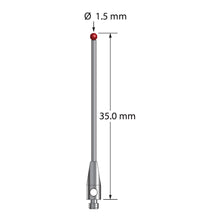 TM2-1535-DS1 M2 stylus with 1.5mm ruby ball, carbide stem, and stainless steel base, 35mm long by Q-Mark Manufacturing, Inc.