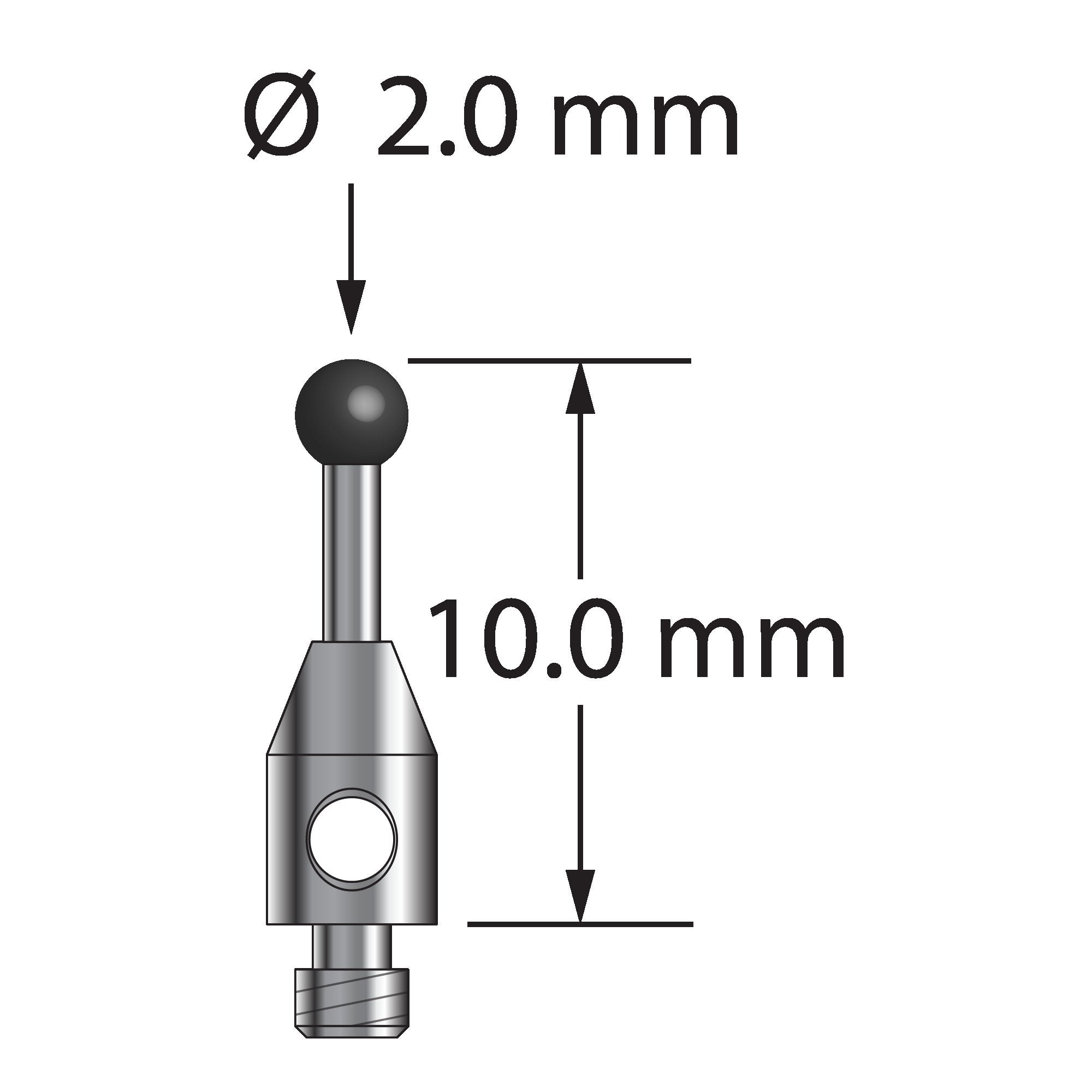 TM2-2010-SN M2 stylus with 2.0mm silicon nitride ball and carbide stem, 10.0mm long by Q-Mark Manufacturing, Inc.