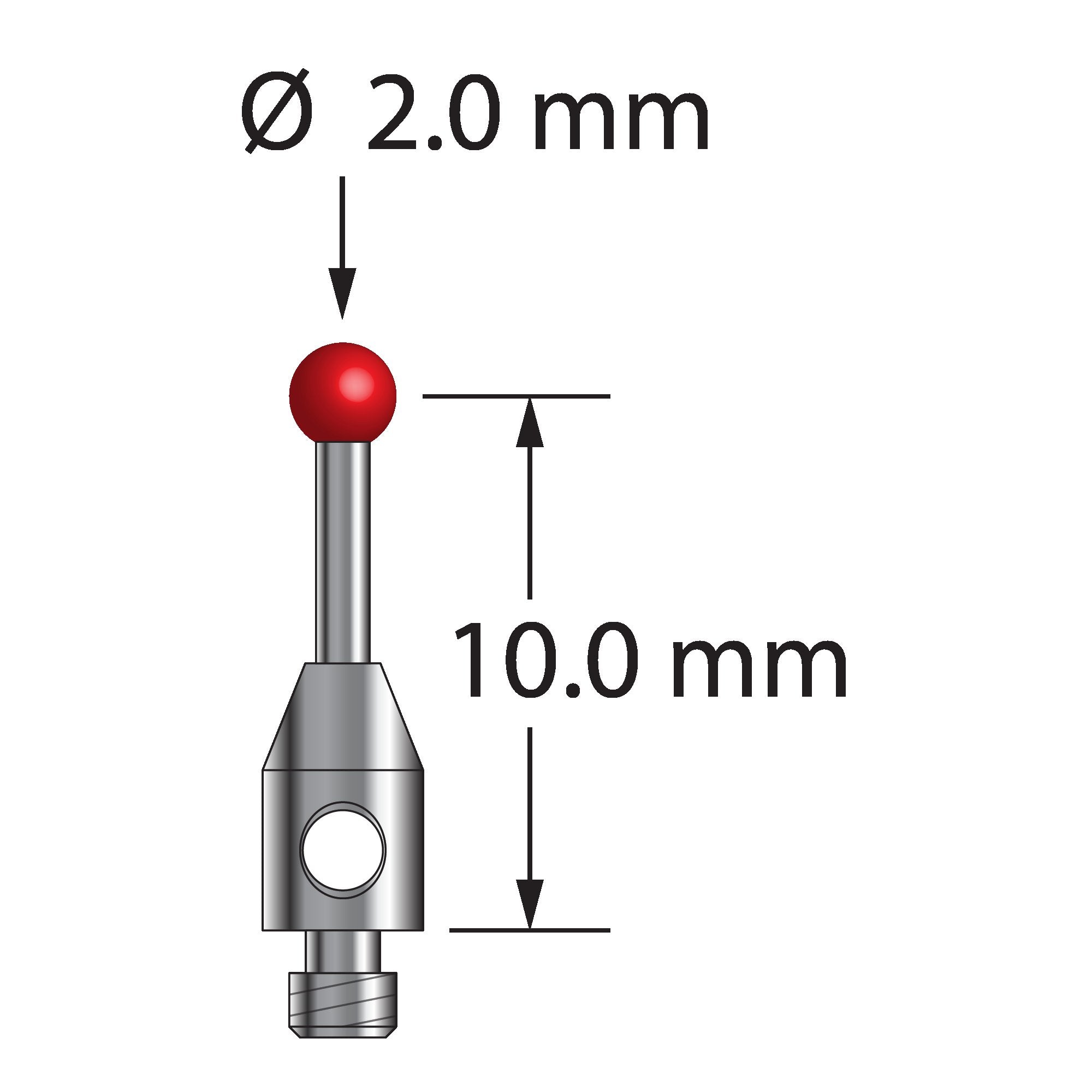 TM2-2011 M2 stylus with 2.0mm ruby ball, carbide stem, and stainless steel base by Q-Mark Manufacturing, Inc.