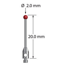 TM2-2020 M2 stylus with 2.0mm ruby ball, carbide stem, and stainless steel base, 20.0mm long by Q-Mark Manufacturing, Inc.