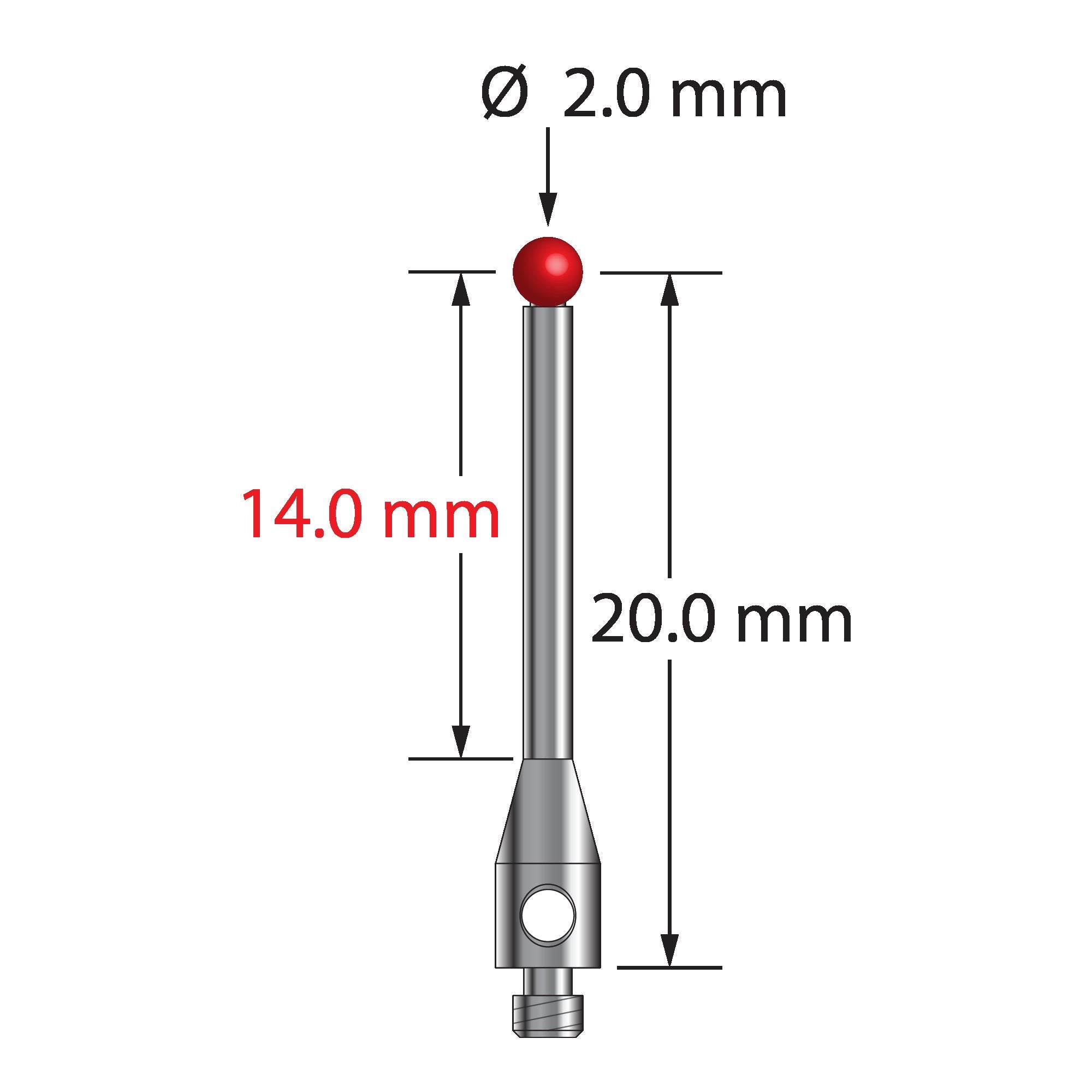 TM2-2021-S M2 stylus with 2.0mm ruby ball, stainless steel stem, 20mm length by Q-Mark Manufacturing, Inc.