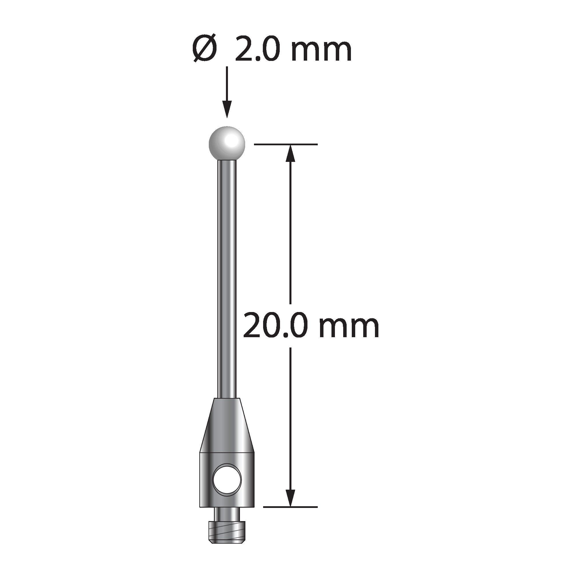 TM2-2021-Z M2 stylus with 2.0mm zirconia ball, carbide stem, and stainless steel base, 20.0mm long by Q-Mark Manufacturing, Inc.