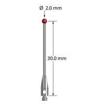 TM2-2031-DS1 M2 stylus with 2.0mm ruby ball, carbide stem, and stainless steel base, 30.0mm long by Q-Mark Manufacturing, Inc.