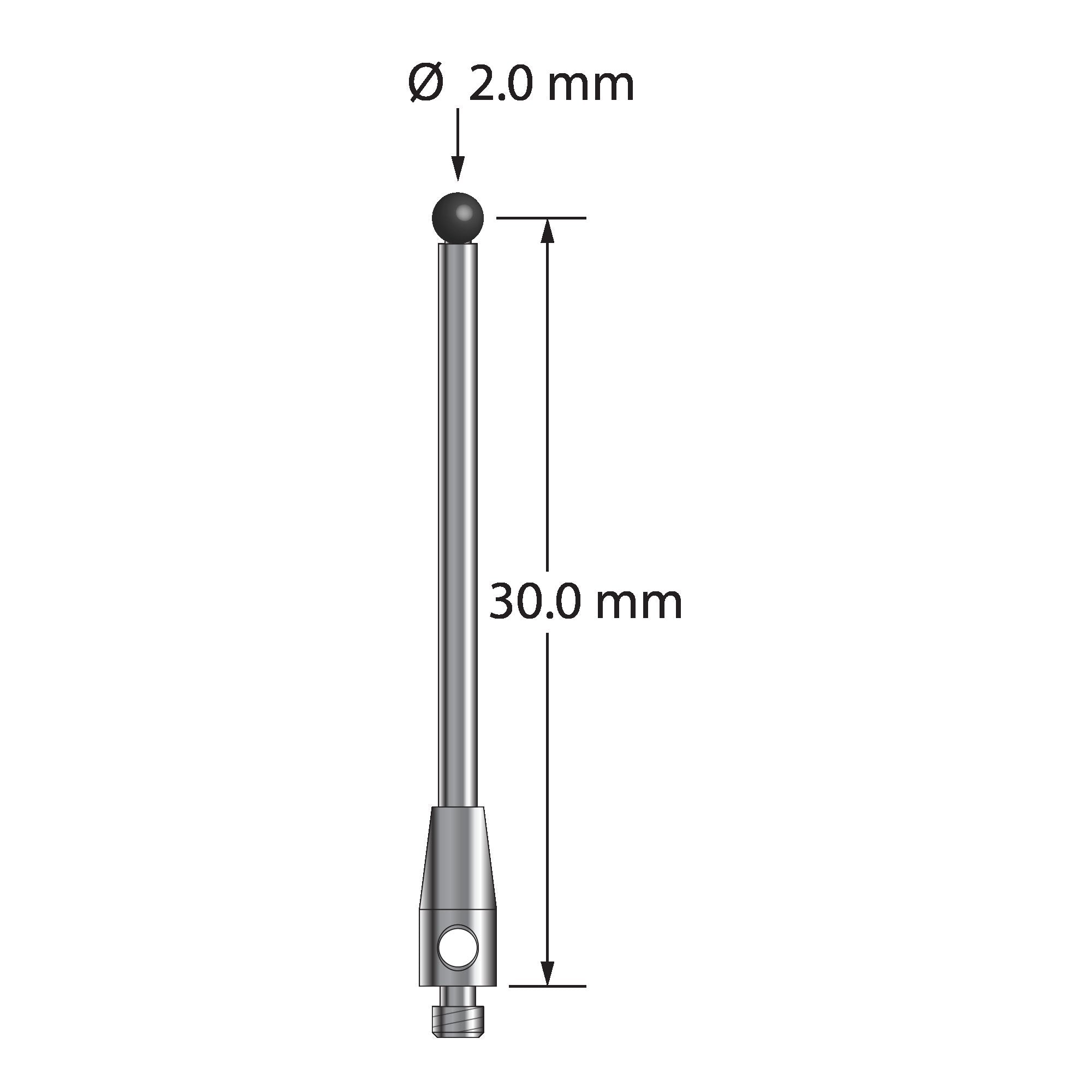TM2-2031-SN M2 stylus with 2.0mm silicon nitride ball, carbide stem, and stainless steel base by Q-Mark Manufacturing, Inc.