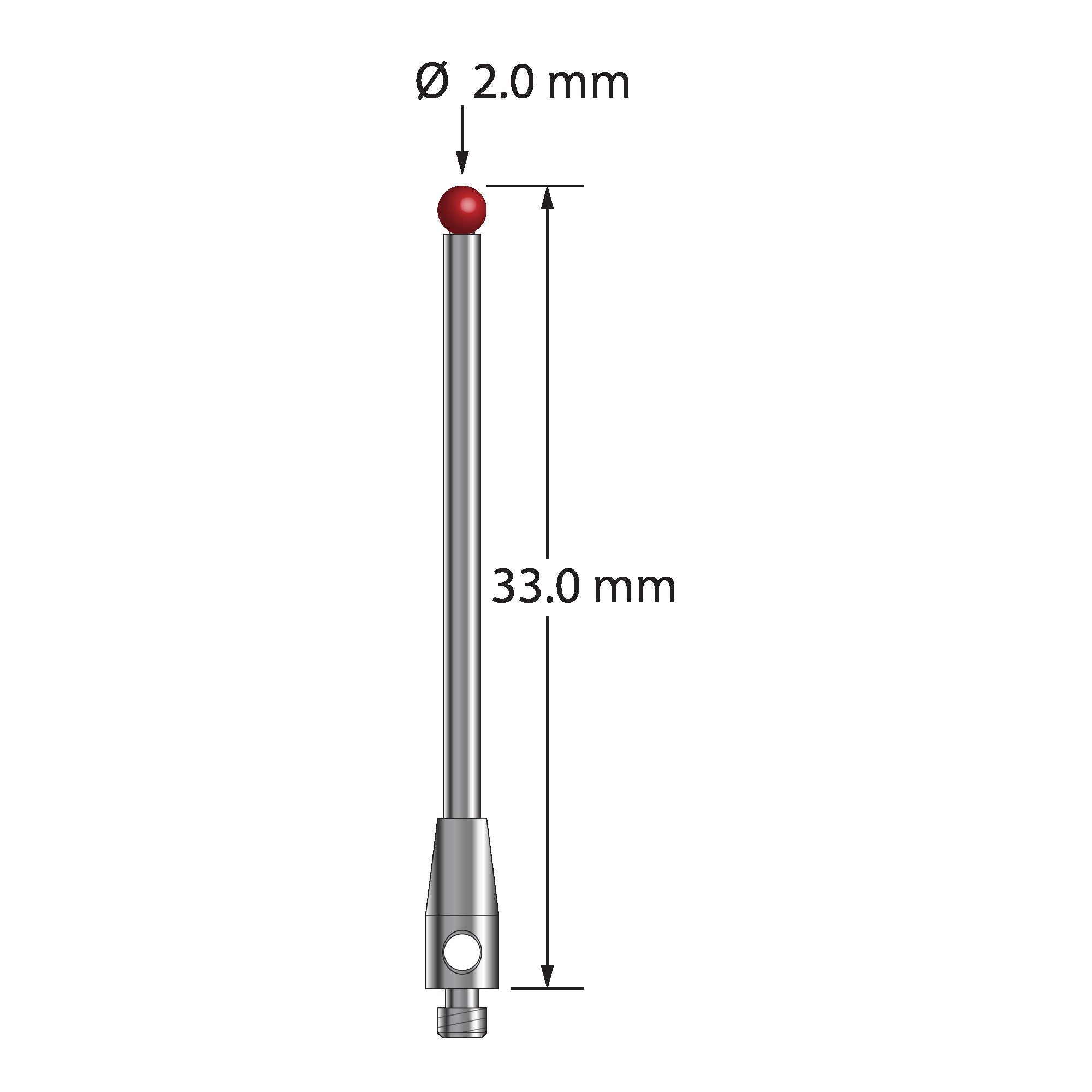 TM2-2033 M2 stylus with 2.0mm ruby ball and stainless steel base by Q-Mark Manufacturing, Inc.