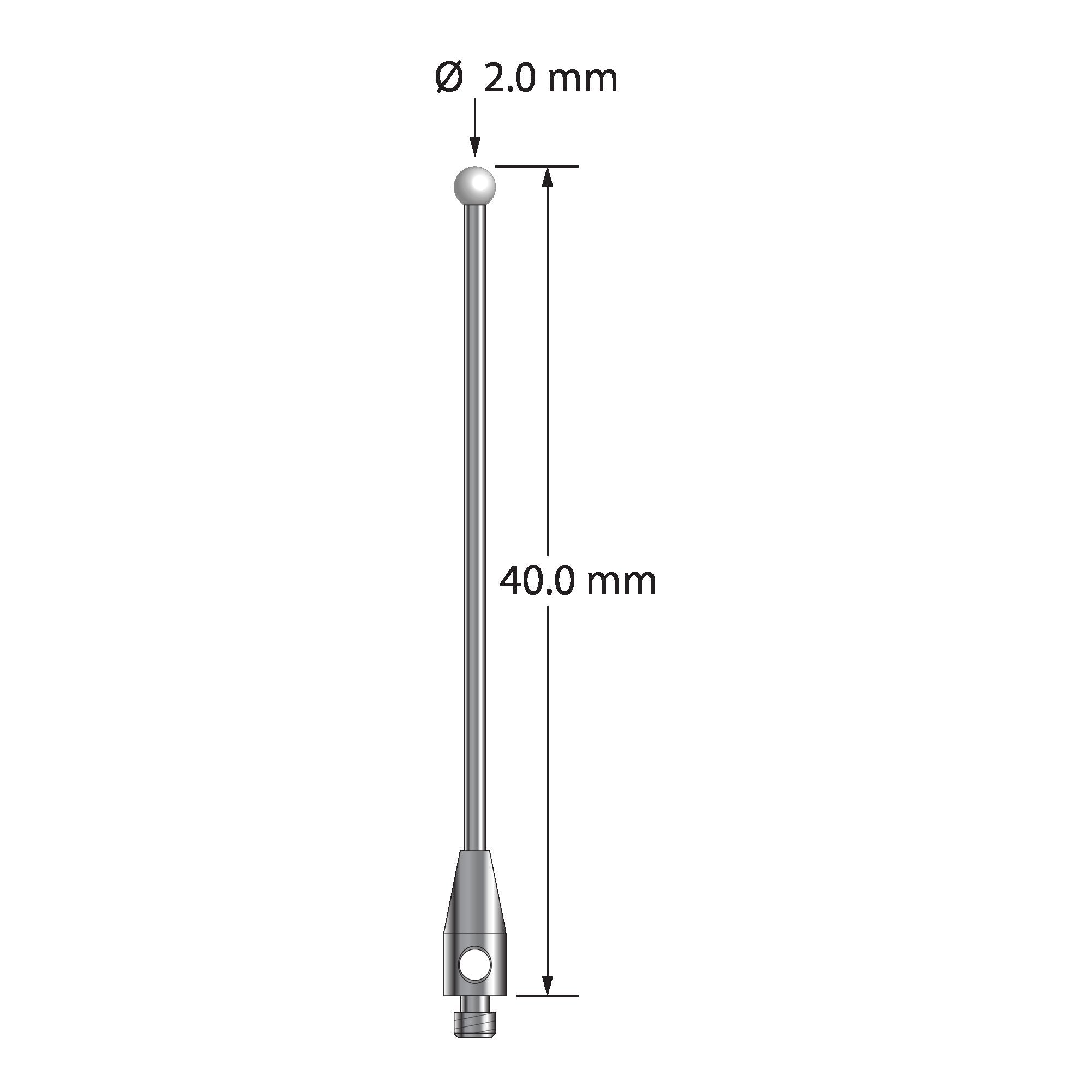 TM2-2040-DS1-Z M2 stylus, 2.0mm zirconia ball, carbide stem, 40.0mm long by Q-Mark Manufacturing, Inc.