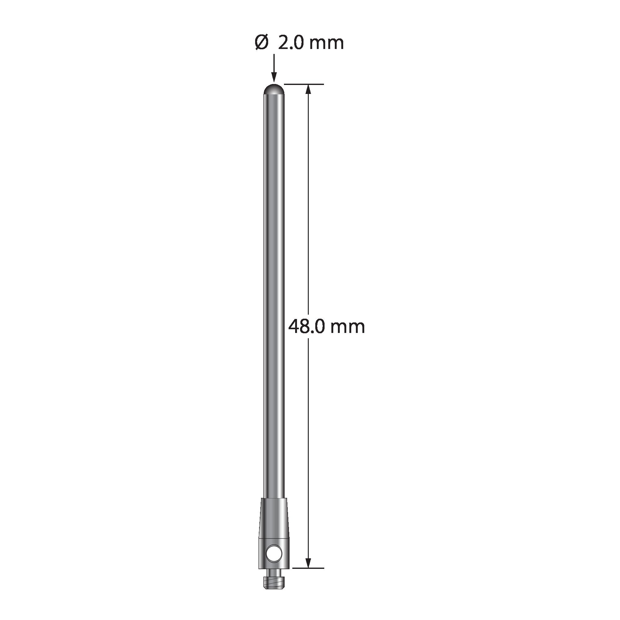 TM2-2048-BC M2 stylus with 2.0mm carbide cylinder and stainless steel base, 48mm long by Q-Mark Manufacturing, Inc.