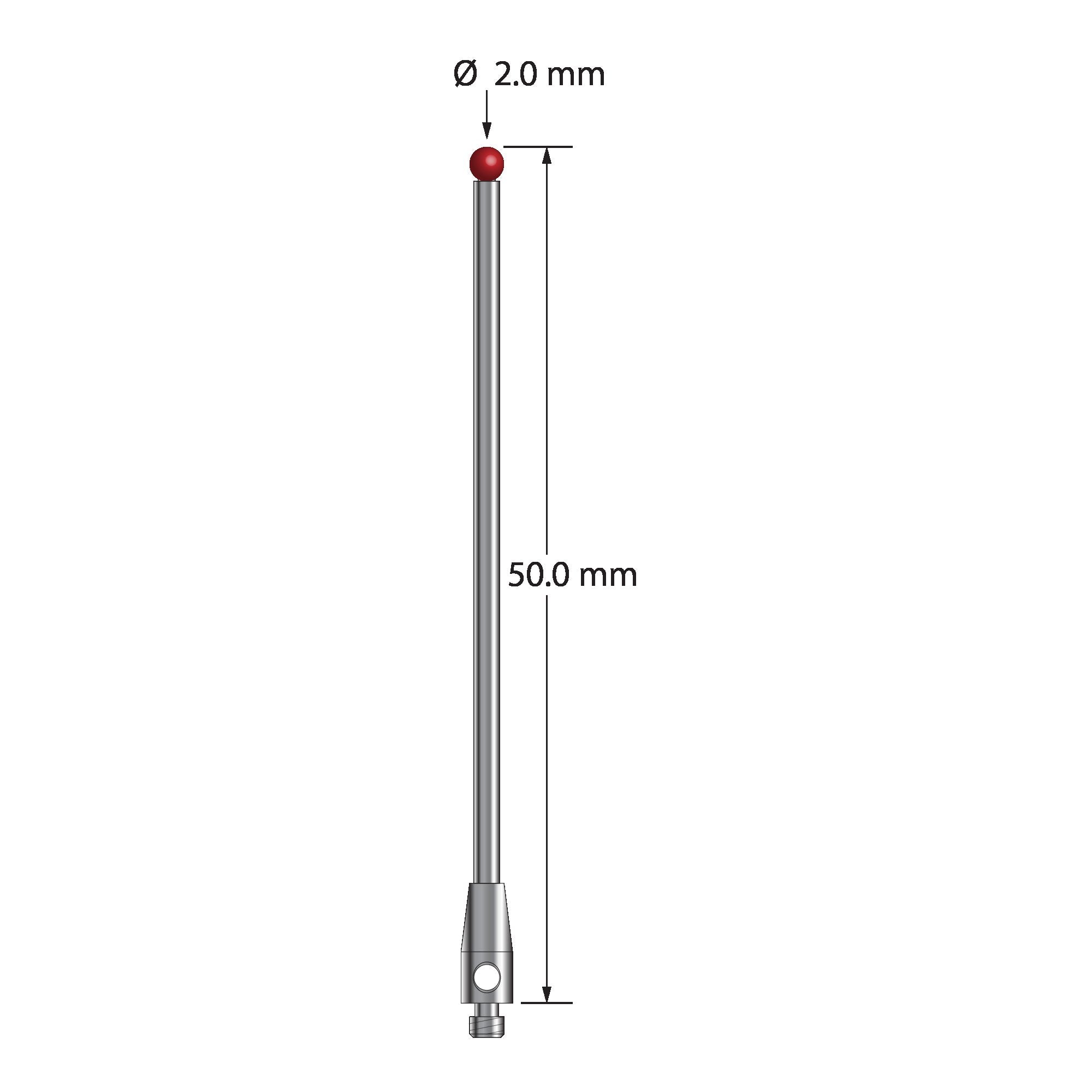 TM2-2050 M2 stylus with 2.0mm ruby ball, carbide stem, and stainless steel base, 50mm long by Q-Mark Manufacturing, Inc.