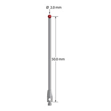 TM2-2051 M2 stylus with 2.0mm ruby ball, carbide stem, and stainless steel base, 50.0mm long by Q-Mark Manufacturing, Inc.