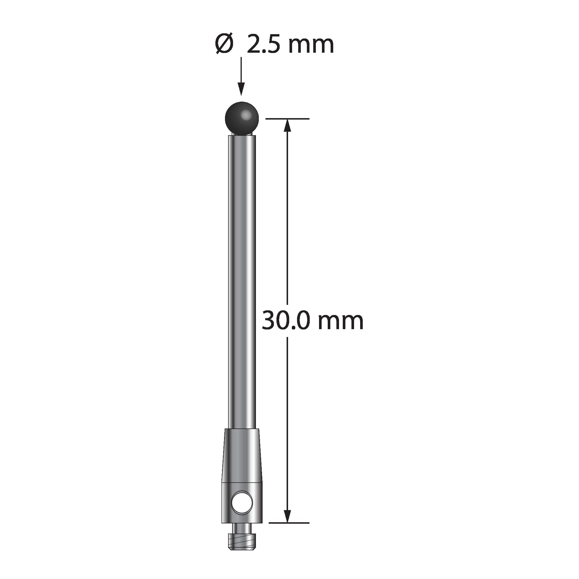 TM2-2531.25-DS2-SN M2 stylus, 2.5mm silicon nitride ball, carbide stem, stainless steel base, 30mm long by Q-Mark Manufacturing, Inc.