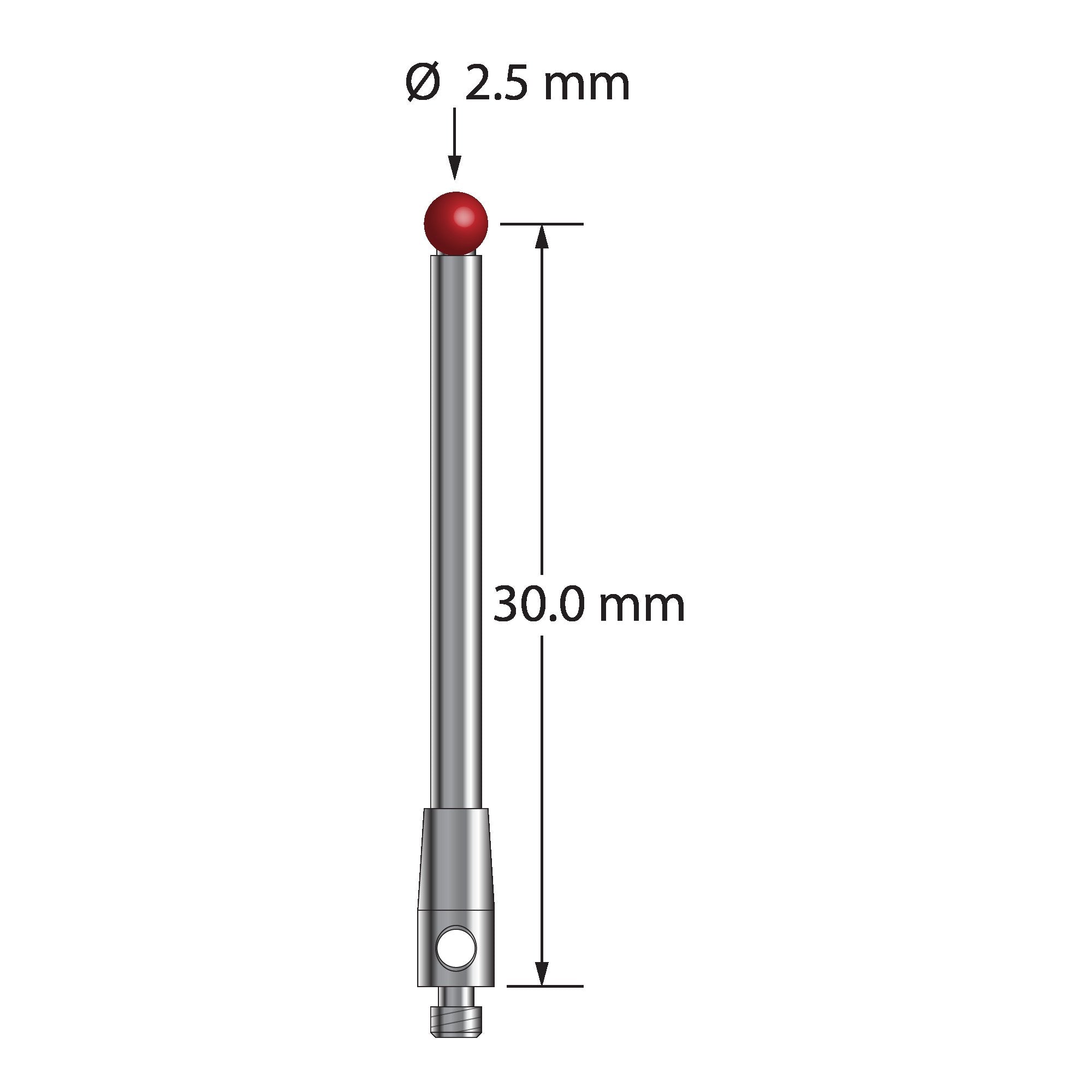 TM2-2531.25-DS2 M2 stylus with 2.5mm ruby ball, carbide stem, and stainless steel base by Q-Mark Manufacturing, Inc.