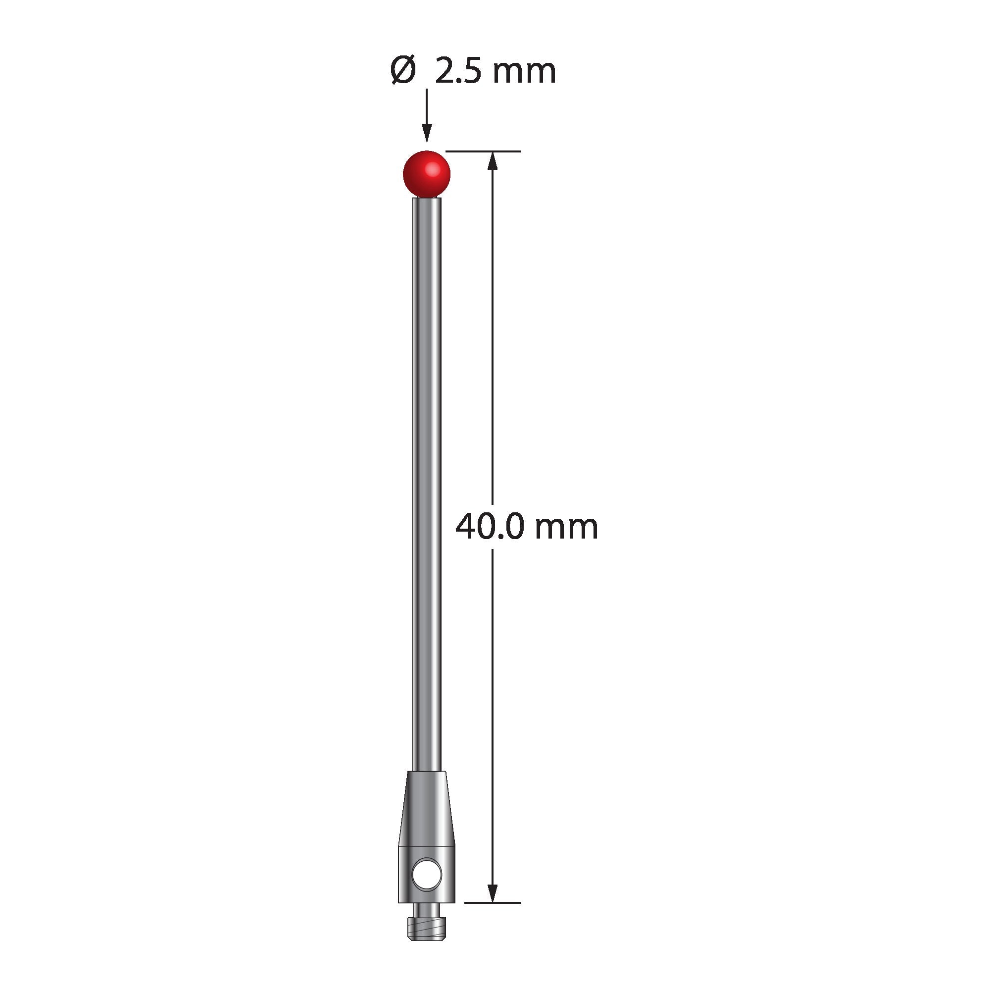 TM2-2540 M2 stylus with 2.5mm ruby ball, carbide stem, and stainless steel base, 40mm long by Q-Mark Manufacturing, Inc.