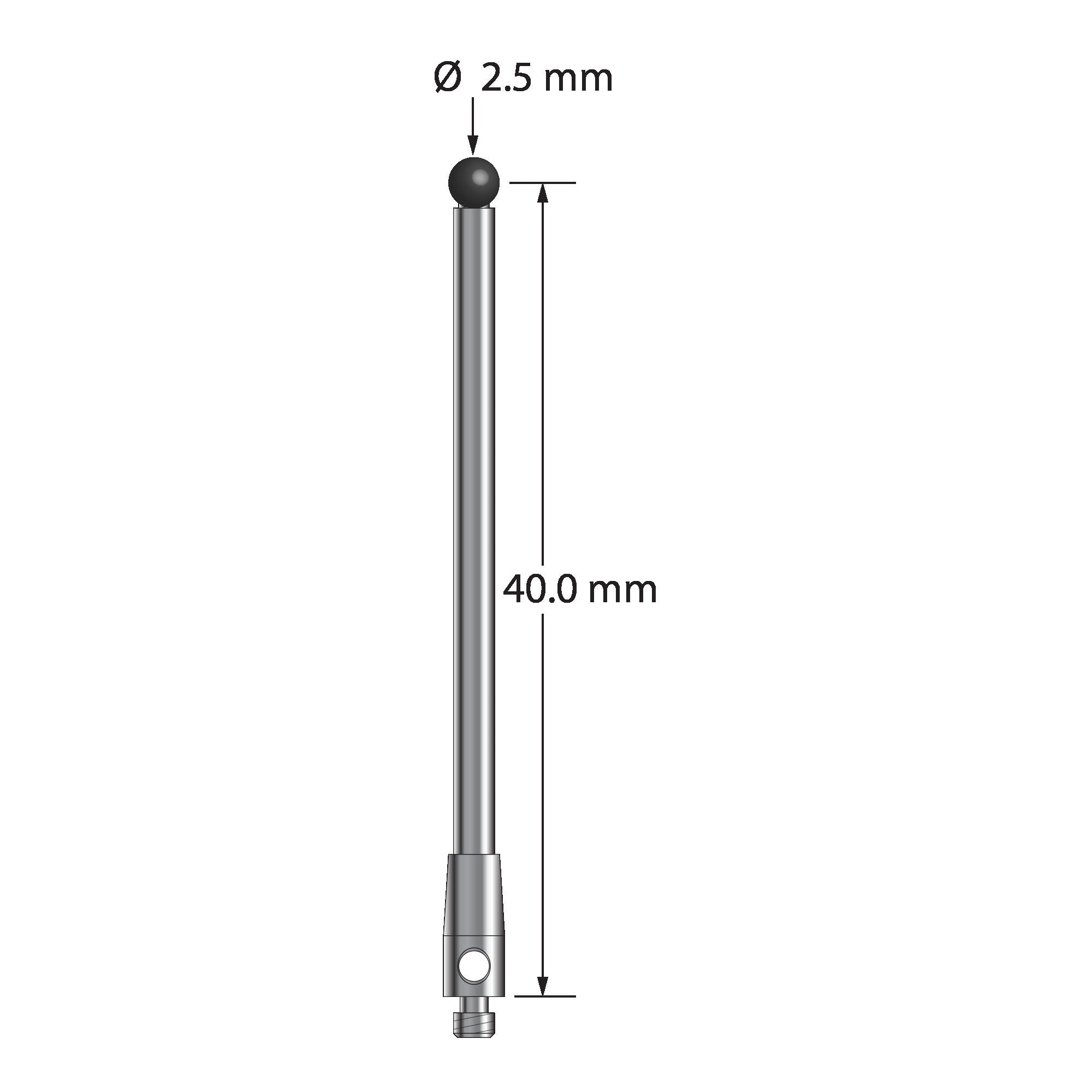 TM2-2541.25-DS2-SN M2 stylus with 2.5mm silicon nitride ball, carbide stem, and stainless steel base.