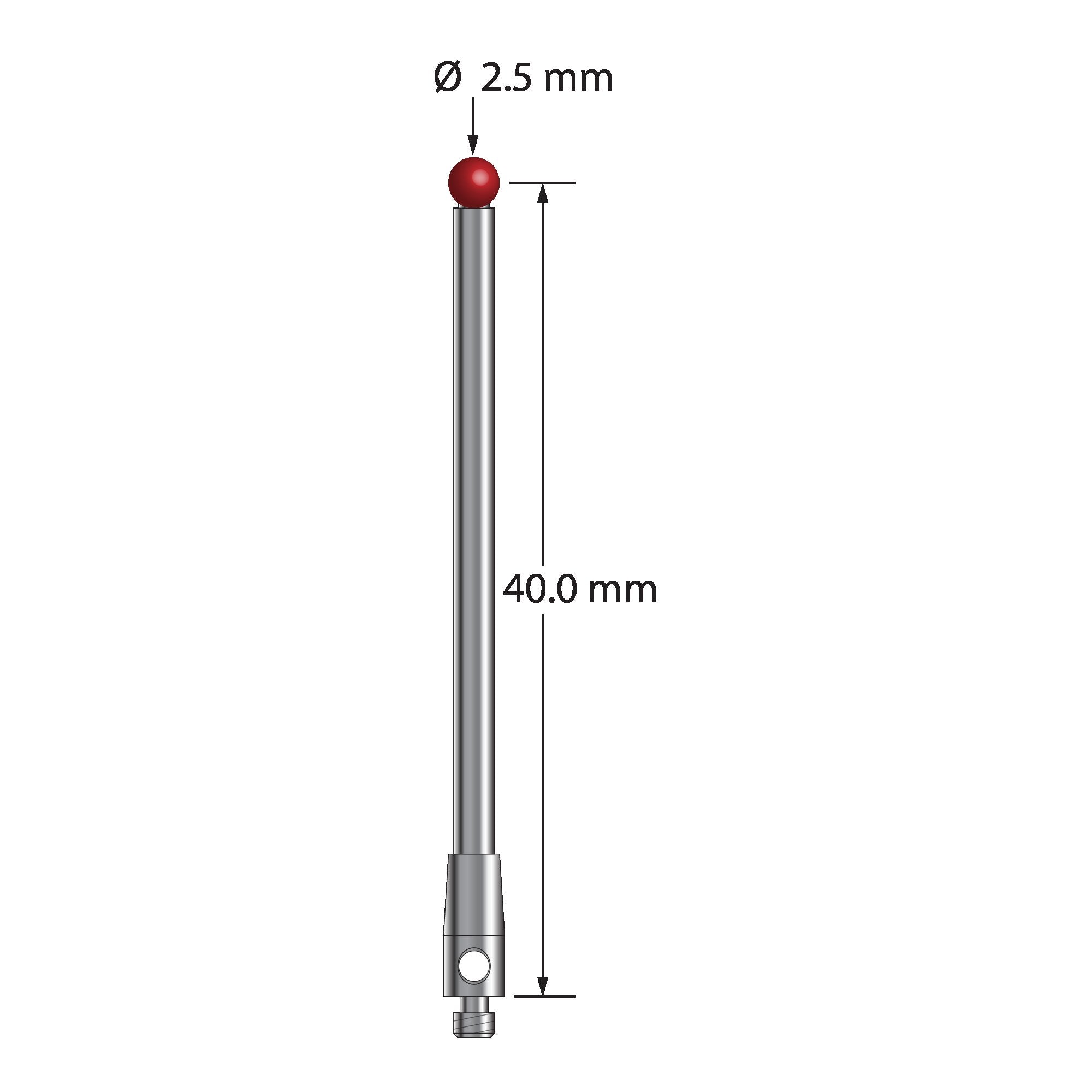 TM2-2541.25-DS2 M2 stylus with 2.5mm ruby ball, carbide stem, stainless steel base, 40mm length by Q-Mark Manufacturing, Inc.