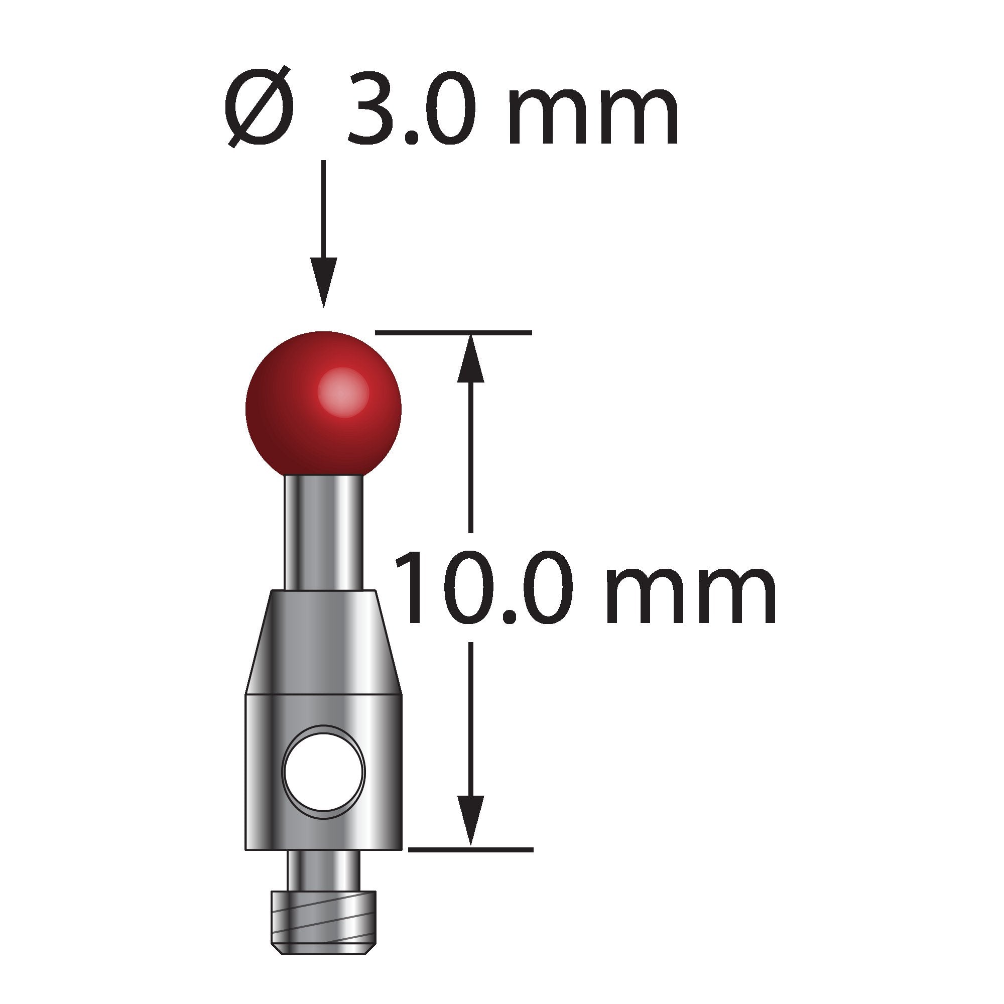 TM2-3010 M2 stylus with 3.0mm ruby ball, carbide shaft, and stainless steel base, 10.0mm long by Q-Mark Manufacturing, Inc.