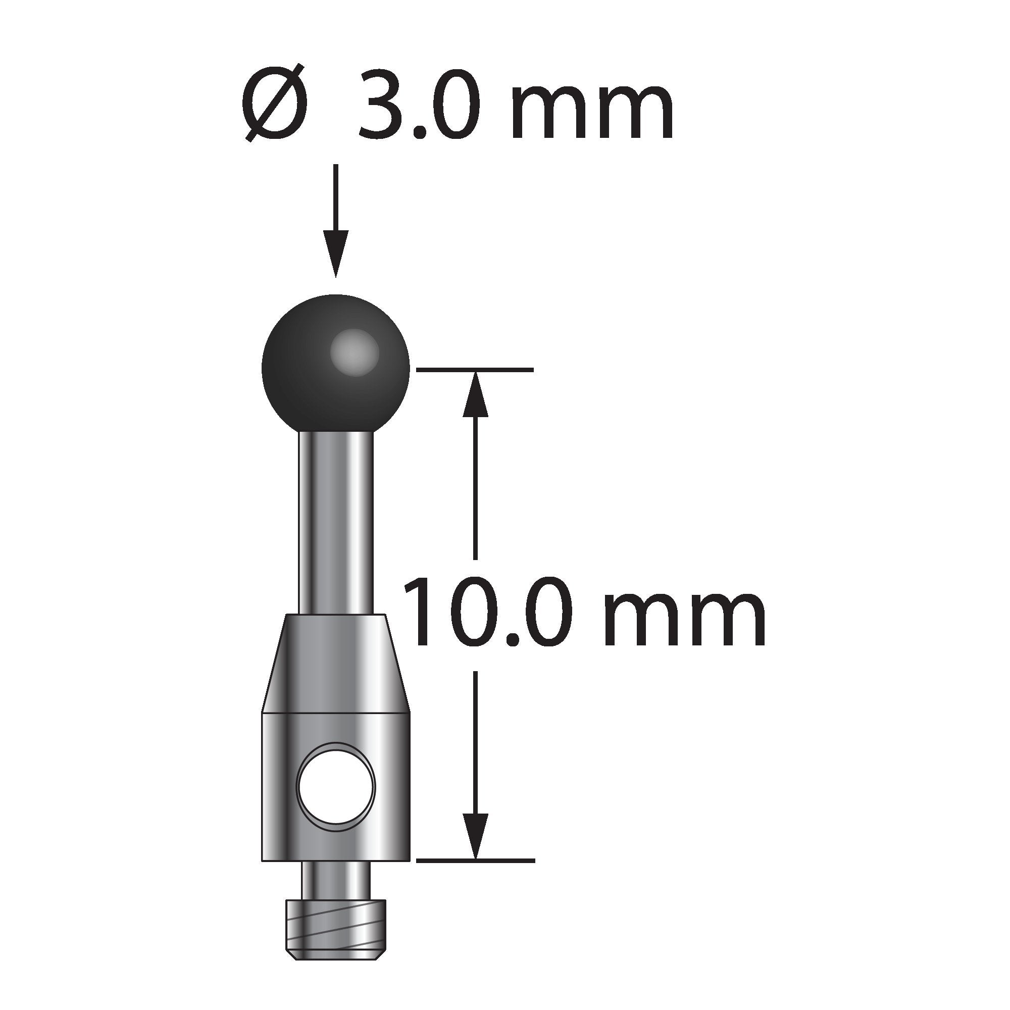 TM2-3011.5-SN M2 stylus with 3.0mm silicon nitride ball, carbide shaft, and stainless steel base by Q-Mark Manufacturing, Inc.