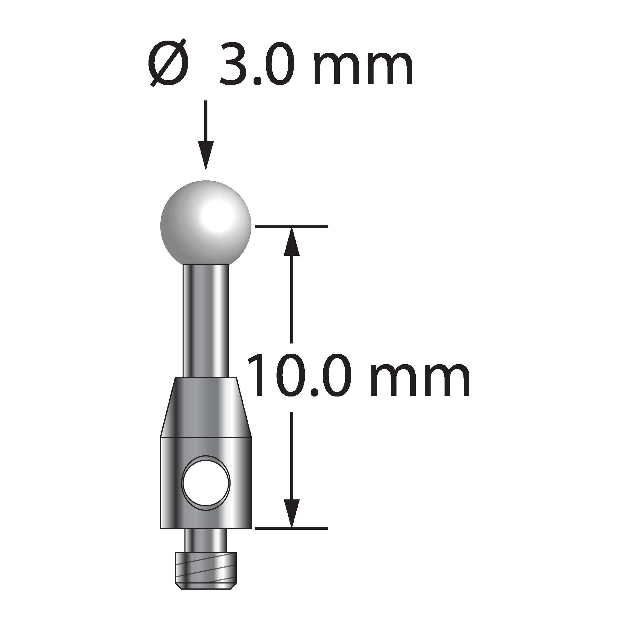 TM2-3011.5-Z M2 stylus with 3.0mm zirconia ball, carbide shaft, and stainless steel base by Q-Mark Manufacturing, Inc.