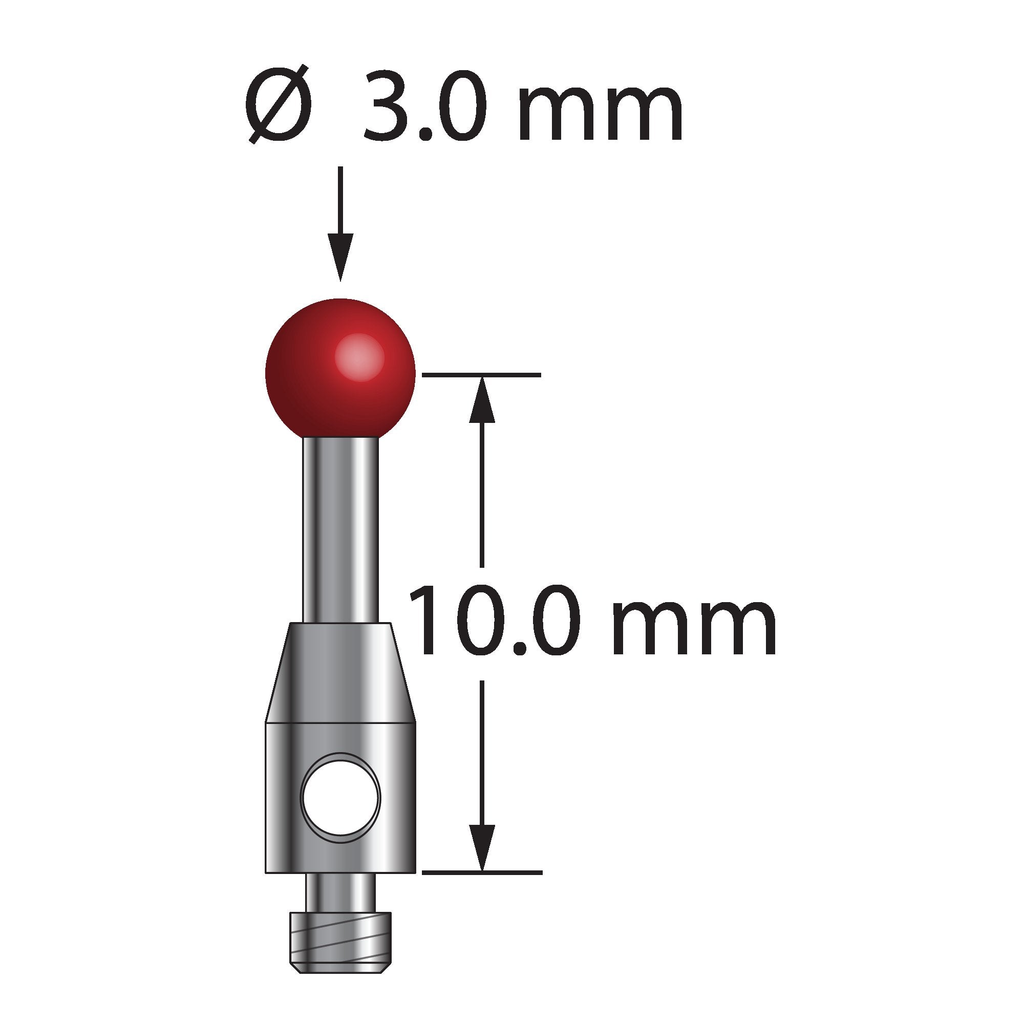 TM2-3011.5 M2 stylus with 3.0mm ruby ball, carbide shaft, and stainless steel base by Q-Mark Manufacturing, Inc.