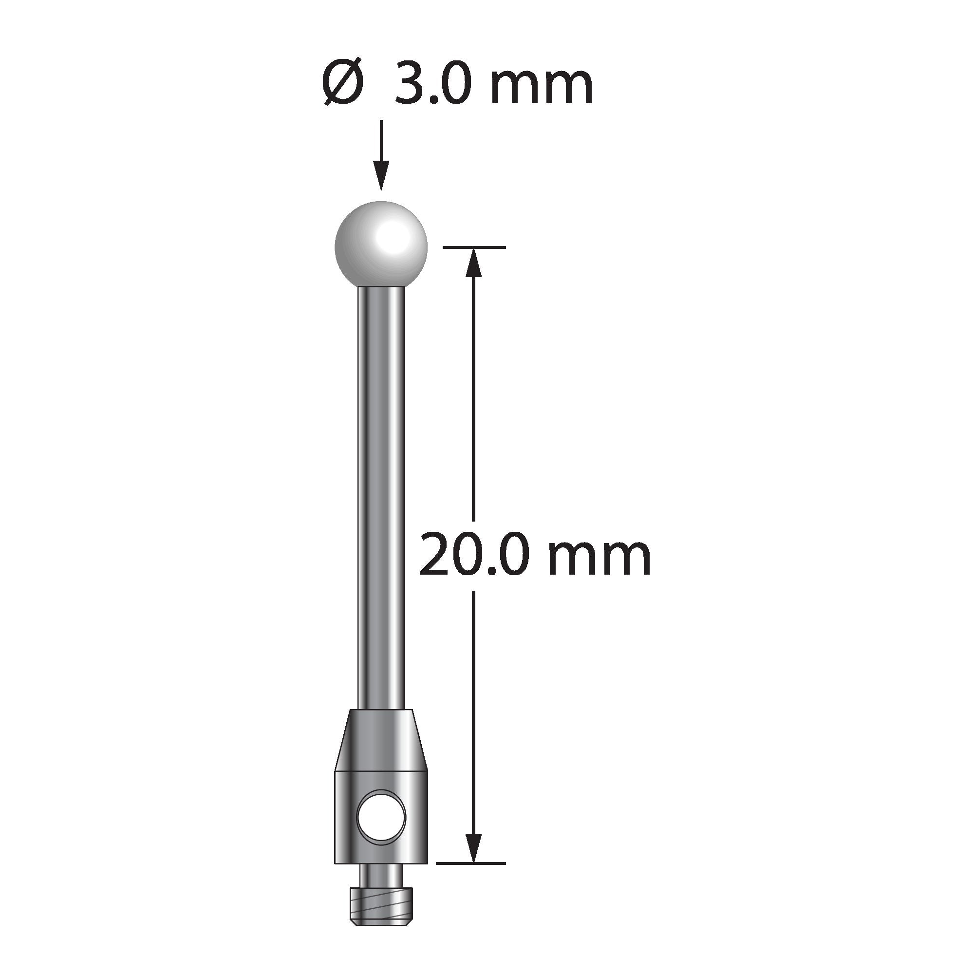 TM2-3021.5-Z M2 stylus with 3.0mm zirconia ball, carbide stem, and stainless steel base by Q-Mark Manufacturing, Inc.