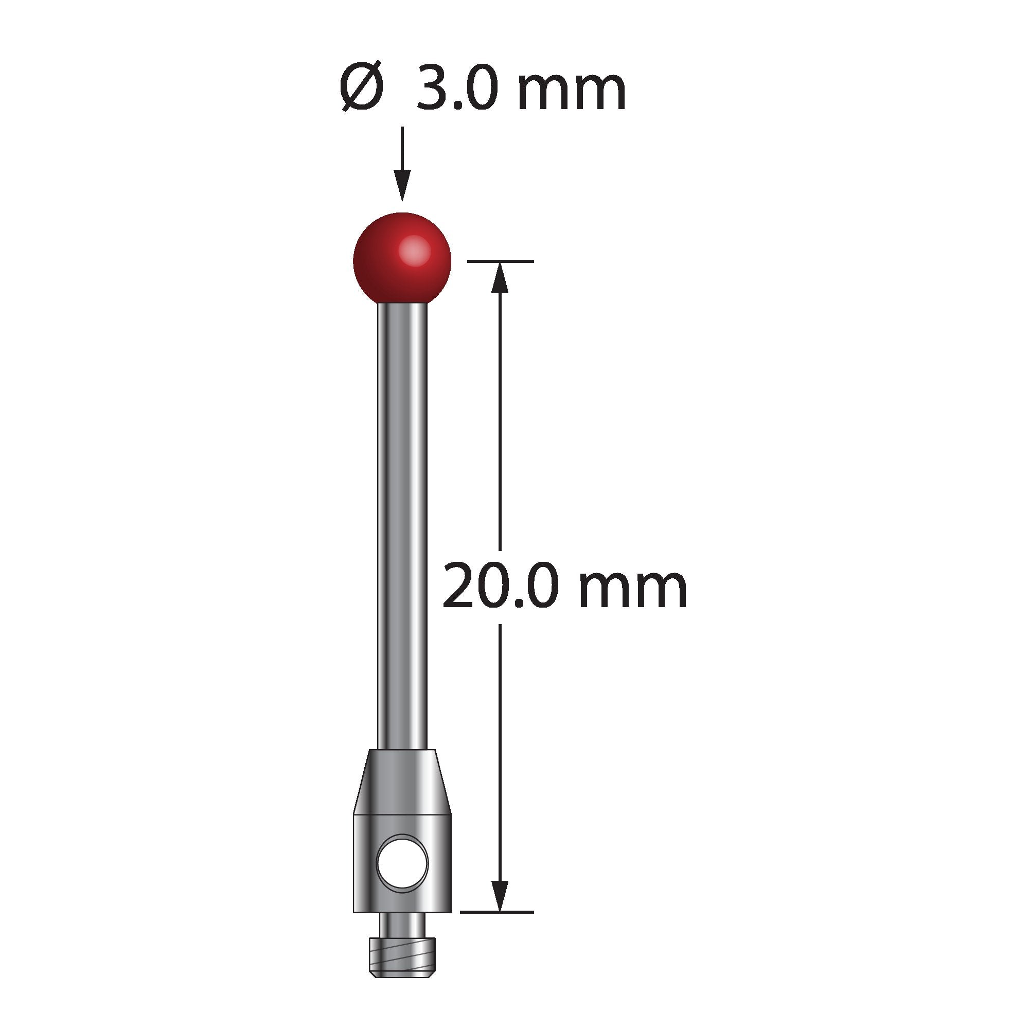 TM2-3021.5 M2 stylus with 3.0mm ruby ball, carbide stem, and stainless steel base by Q-Mark Manufacturing, Inc.