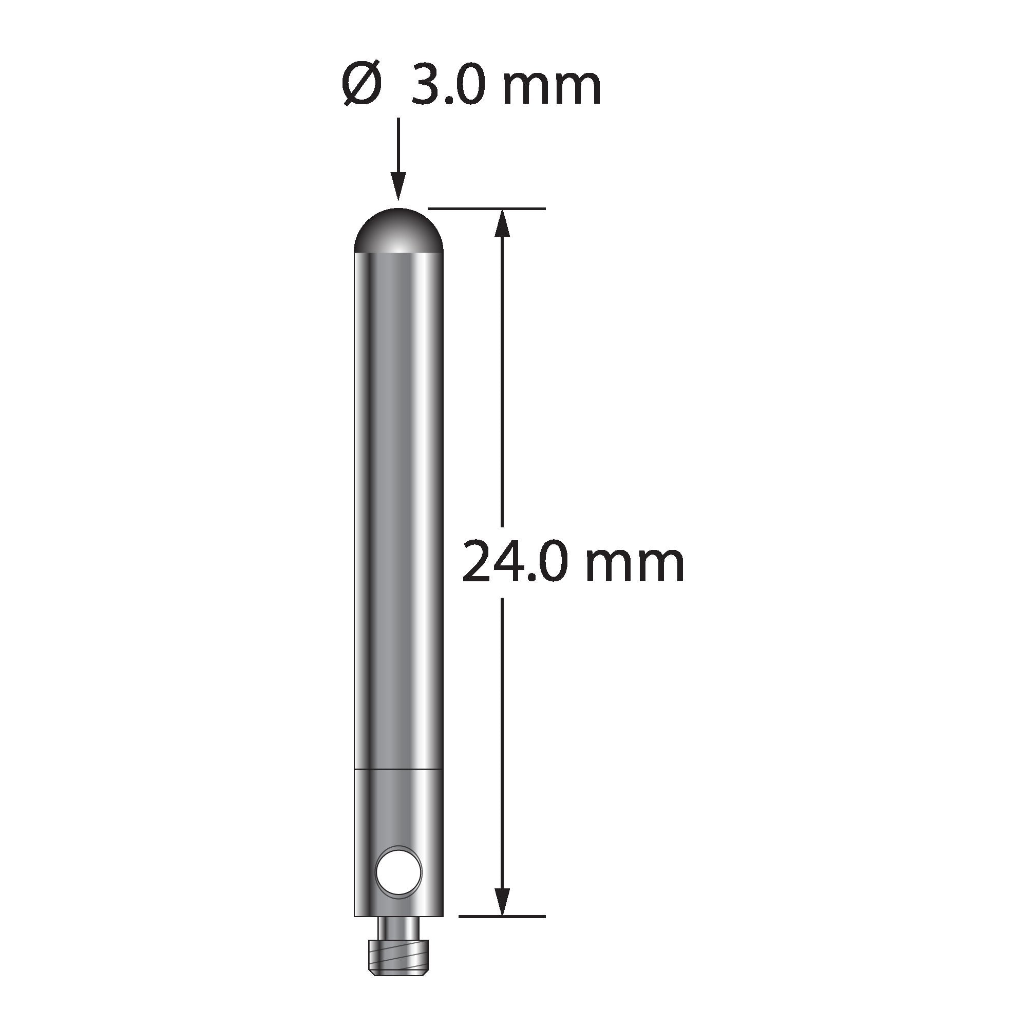 TM2-3024-BC M2 3.0mm carbide cylinder stylus with stainless steel base, 22.5mm long by Q-Mark Manufacturing, Inc.