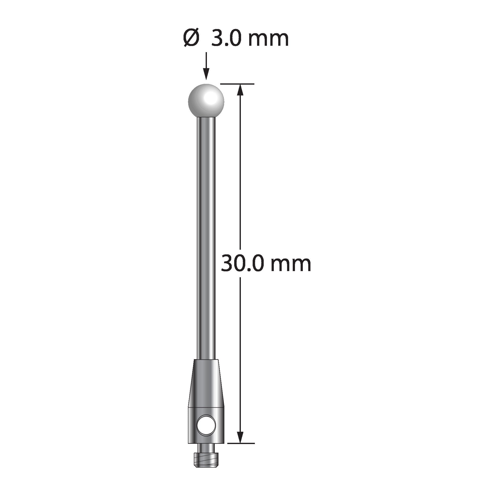 TM2-3030-Z M2 stylus with 3.0mm zirconia ball and carbide stem, 30.0mm long by Q-Mark Manufacturing, Inc.