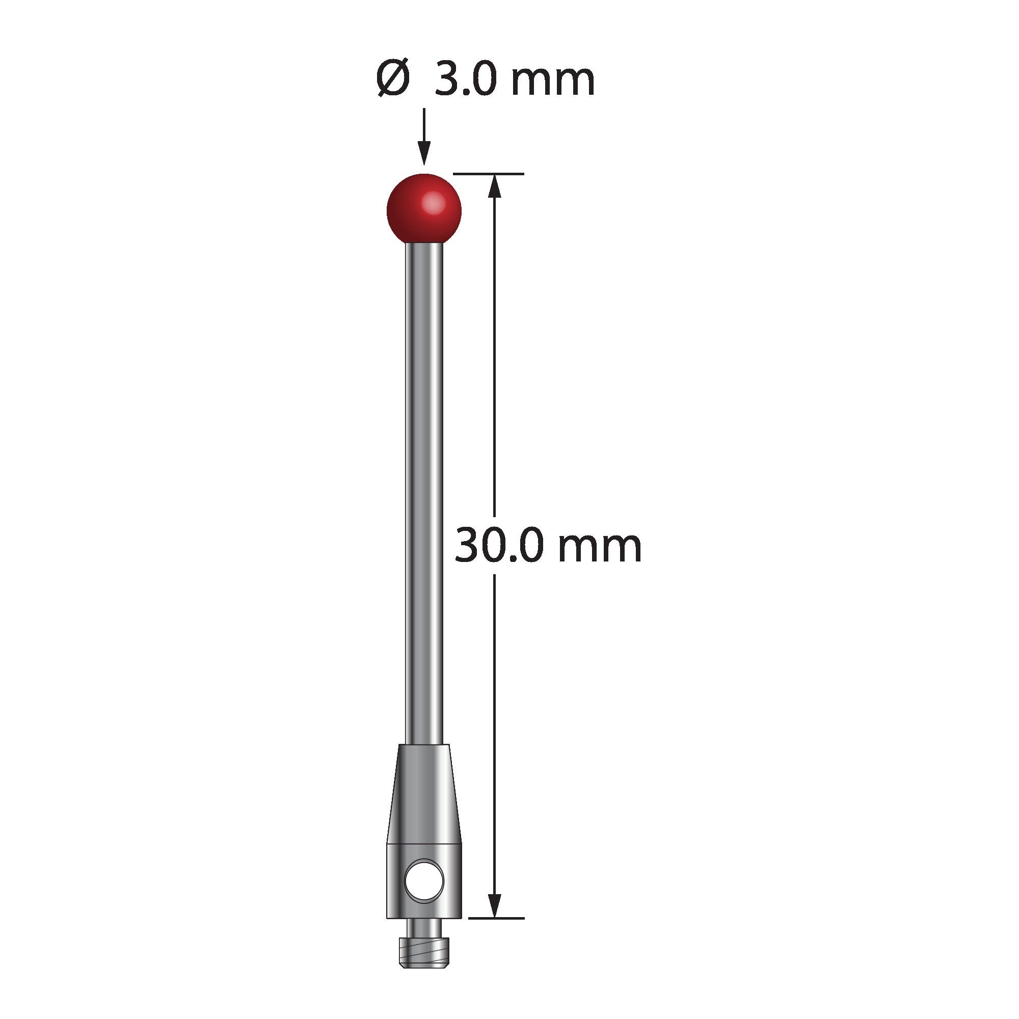 TM2-3030 M2 stylus with 3.0mm ruby ball, carbide stem, and stainless steel base, 30.0mm long by Q-Mark Manufacturing, Inc.