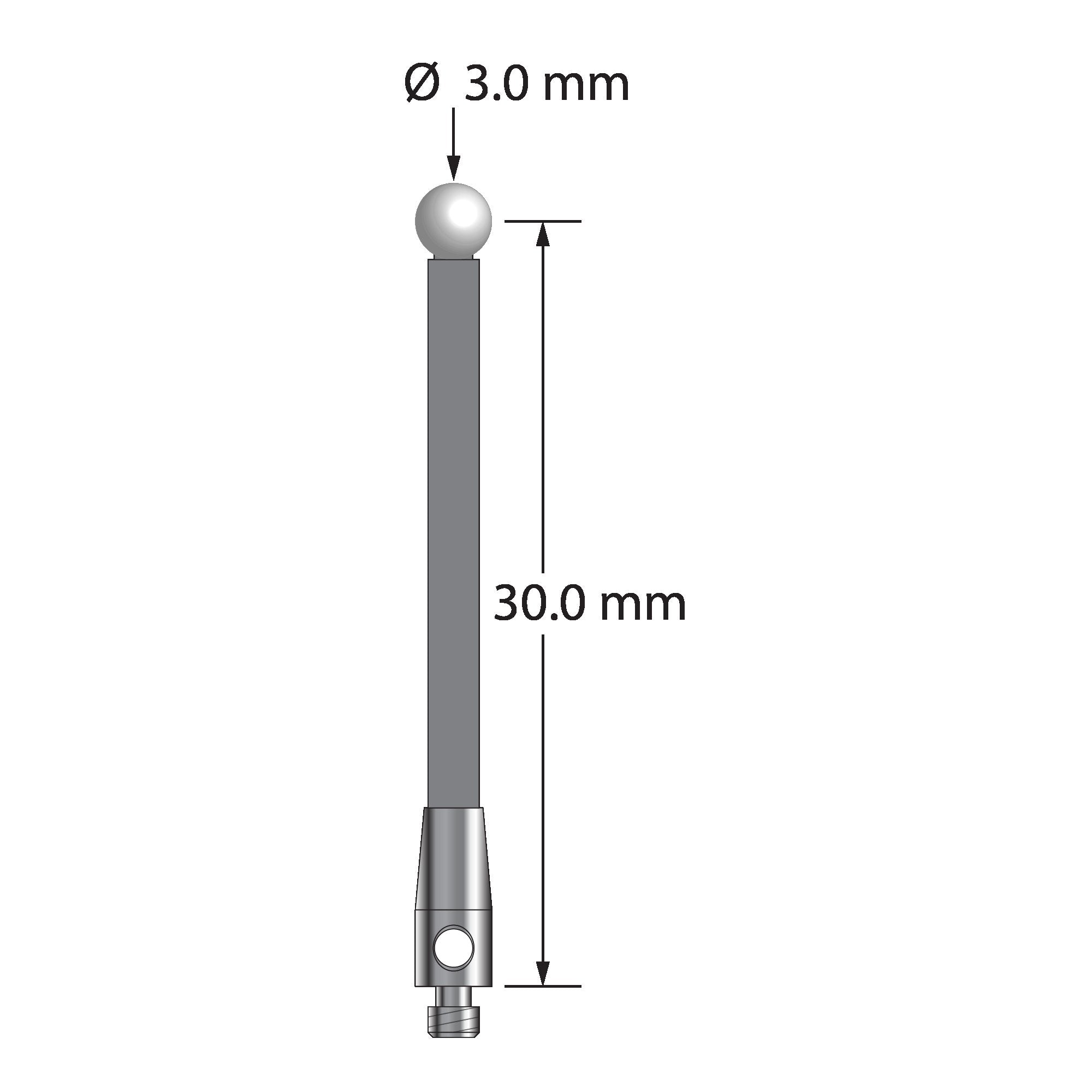 TM2-3031.5-G-Z M2 stylus with 3.0mm zirconia ball and carbon fiber stem, 30.0mm long by Q-Mark Manufacturing, Inc.