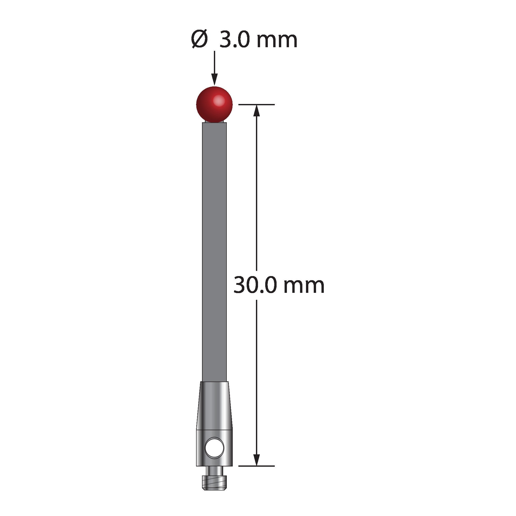 TM2-3031.5-G M2 stylus with 3.0mm ruby ball, carbon fiber stem, and stainless steel base by Q-Mark Manufacturing, Inc.