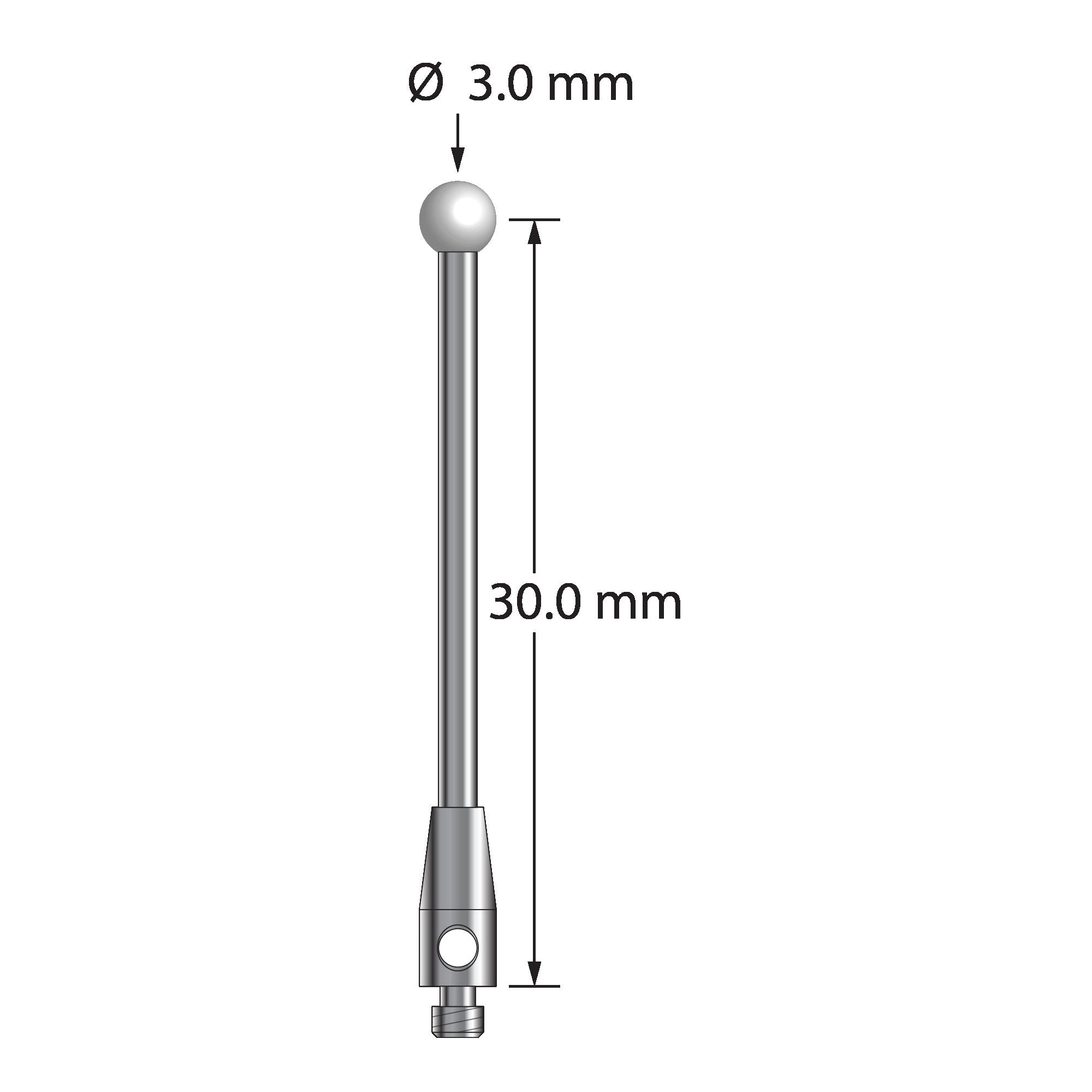 TM2-3031.5-Z M2 stylus with 3.0mm zirconia ball, carbide stem, and stainless steel base by Q-Mark Manufacturing, Inc.