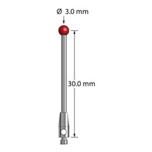 TM2-3031.5 M2 stylus with 3.0mm ruby ball, carbide stem, and stainless steel base.