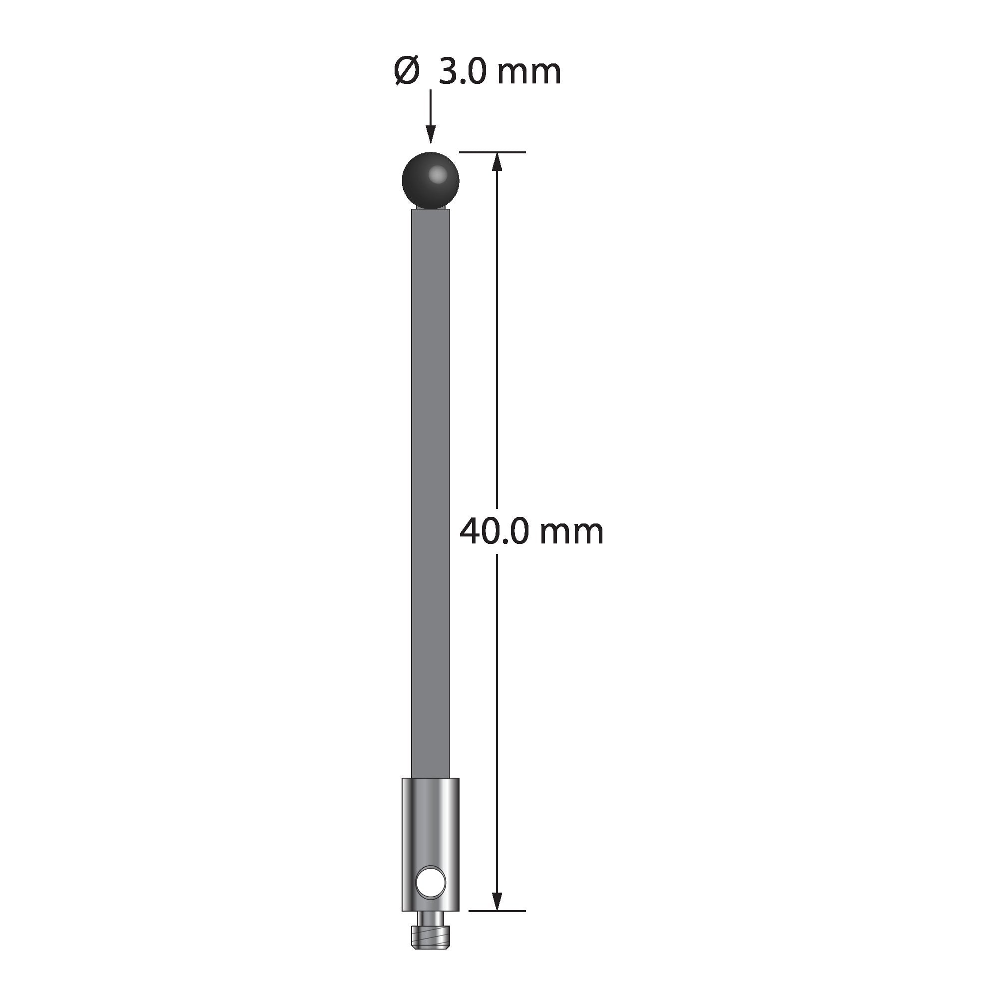 TM2-3040-G-SN M2 stylus with 3.0mm silicon nitride ball, carbon fiber stem, and stainless steel base, 40mm long by Q-Mark Manufacturing, Inc.