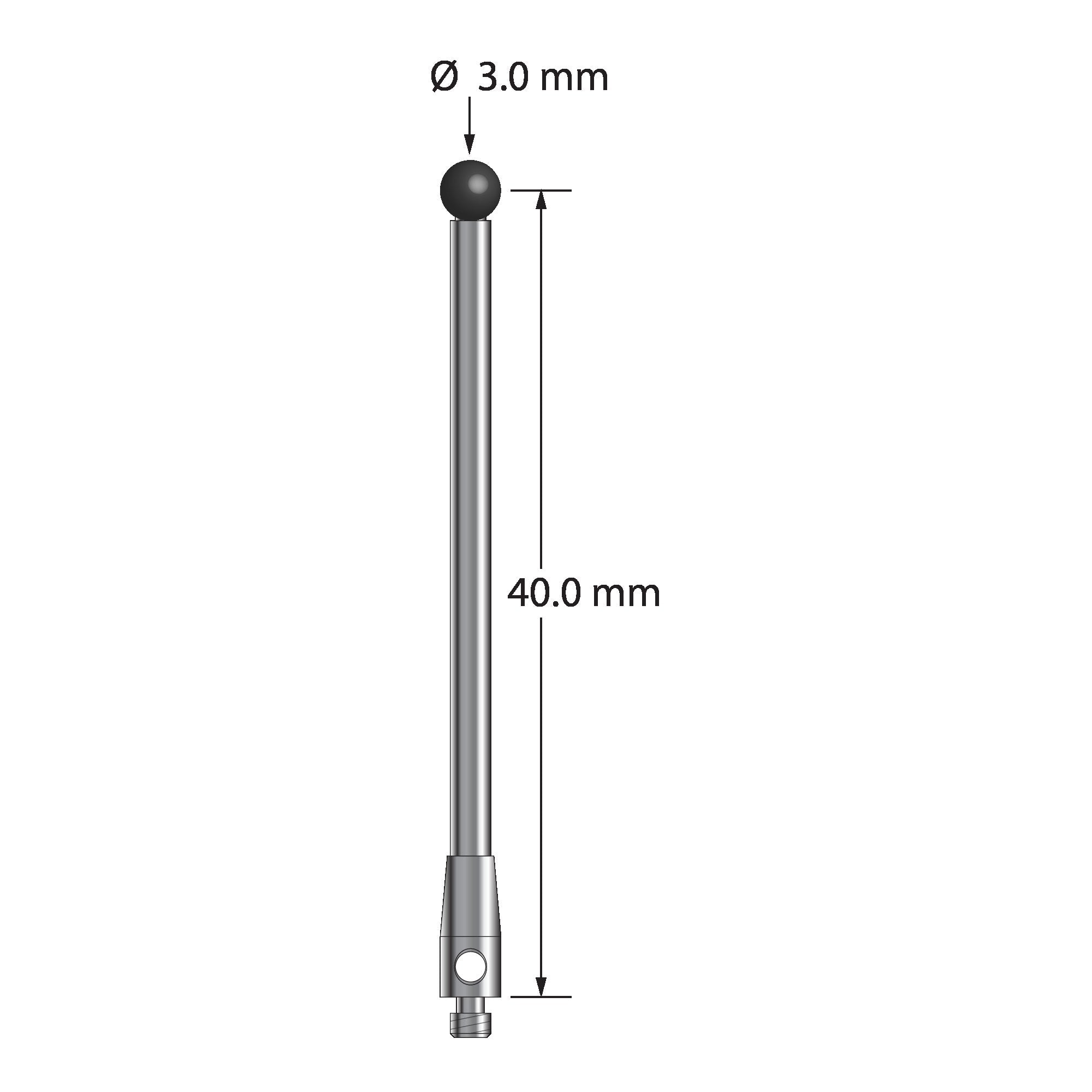 TM2-3041.5-SN M2 stylus with 3.0mm silicon nitride ball and stainless steel base, 40.0mm long by Q-Mark Manufacturing, Inc.