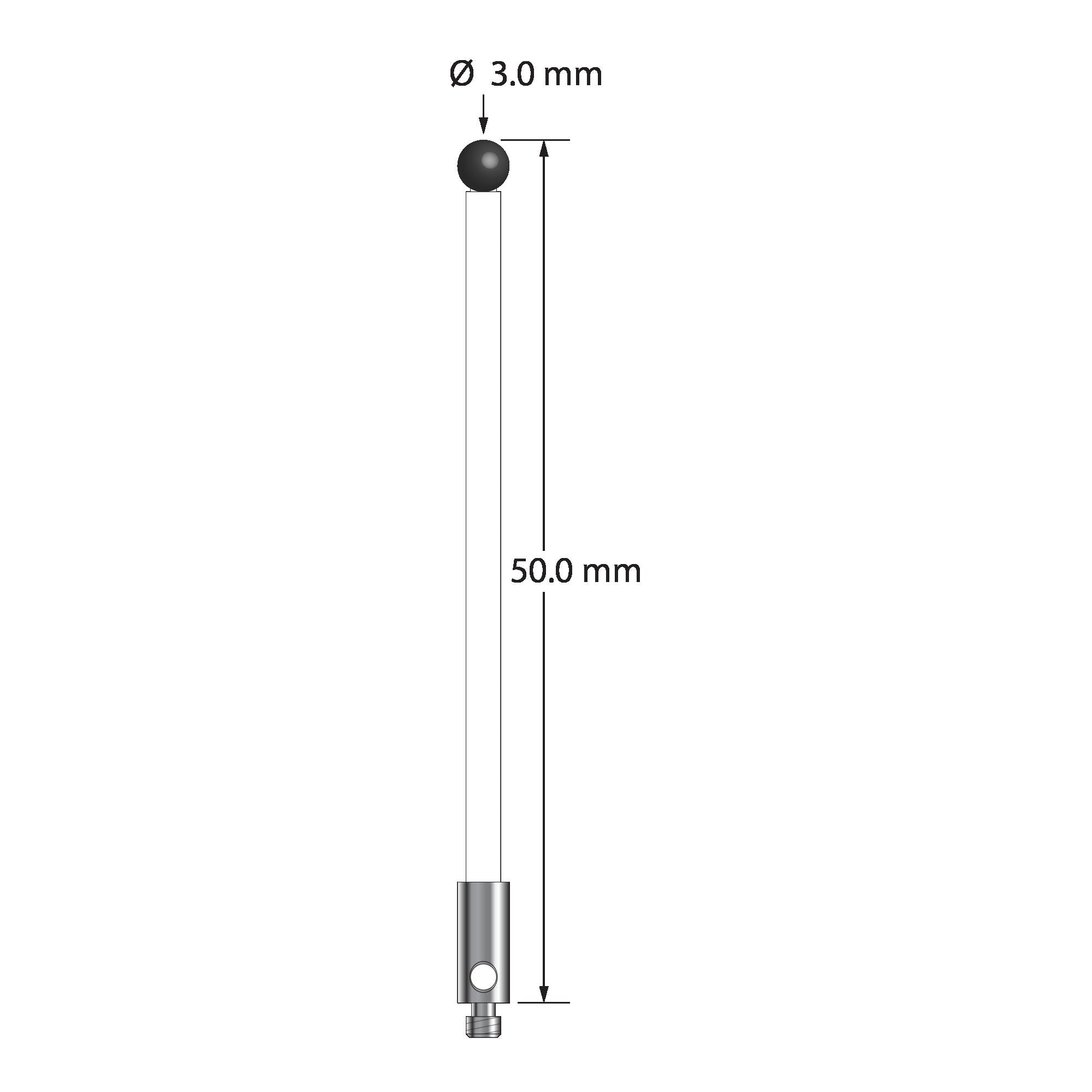 TM2-3050-C-SN M2 stylus with 3.0mm silicon nitride ball, ceramic stem, and stainless steel base, 50mm long by Q-Mark Manufacturing, Inc.