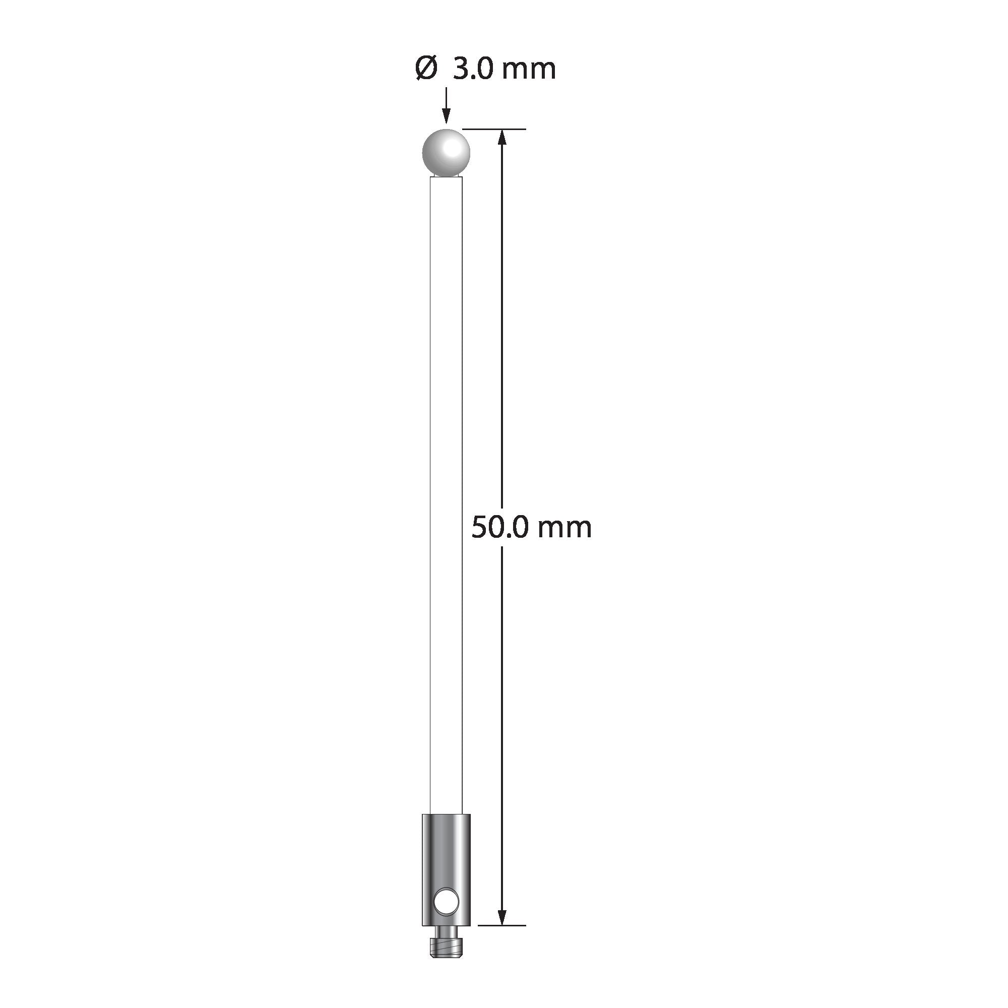 TM2-3050-C-Z M2 stylus with 3.0mm zirconia ball, ceramic stem, and stainless steel base, 50mm long by Q-Mark Manufacturing, Inc.