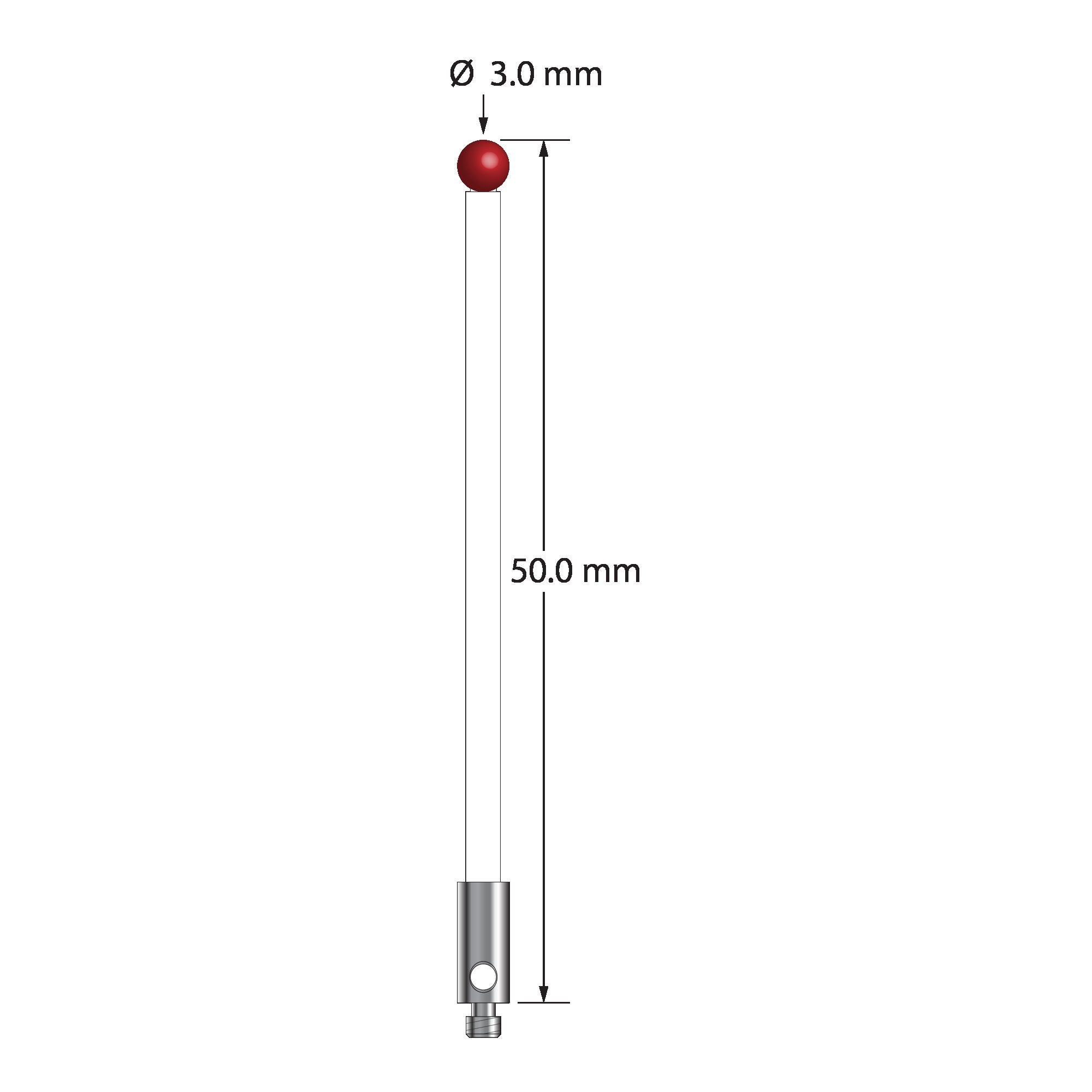 TM2-3050-C M2 stylus with 3.0mm ruby ball, ceramic stem, and stainless steel base, 50mm long by Q-Mark Manufacturing, Inc.