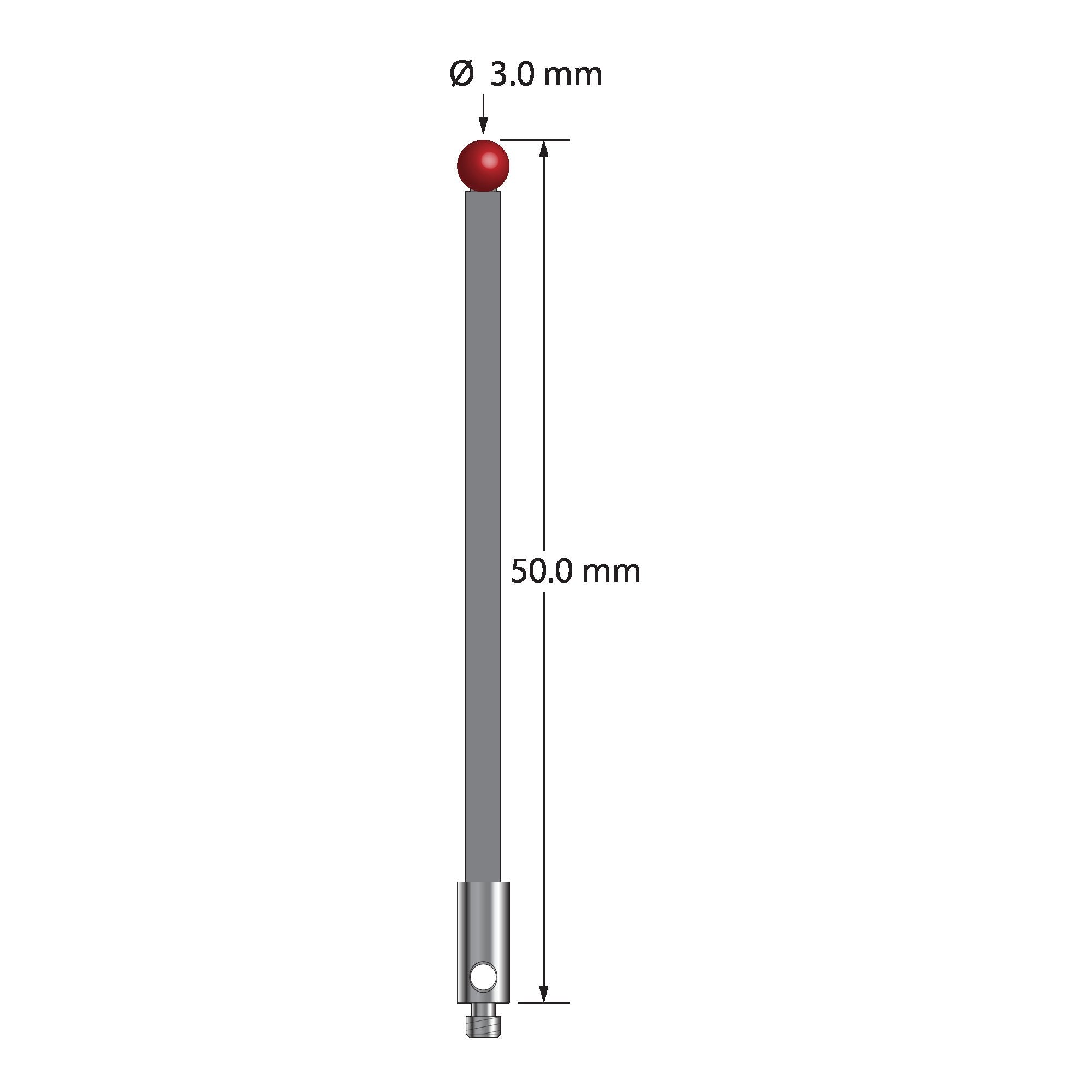 TM2-3050-G M2 stylus, 3.0mm ruby ball, carbon fiber stem, stainless steel base, 50.0mm long by Q-Mark Manufacturing, Inc.