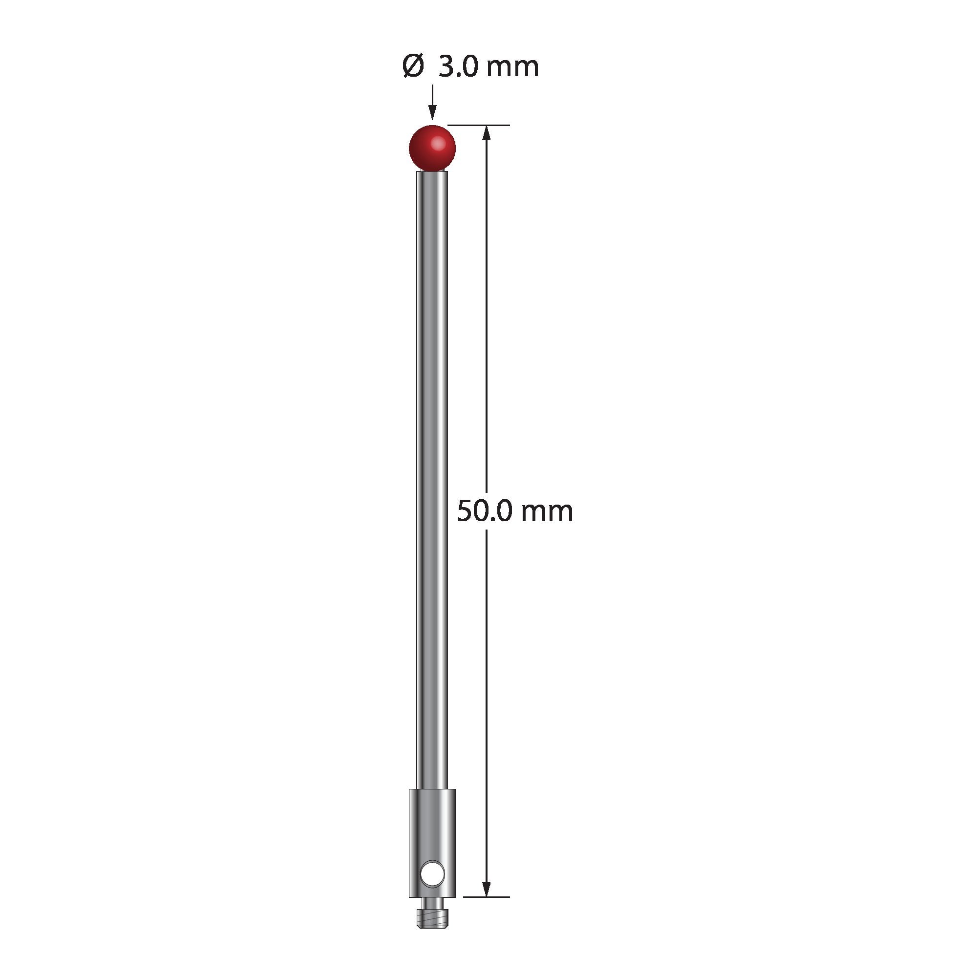 TM2-3050 M2 stylus, 3.0mm ruby ball, carbide stem, stainless steel base, 50mm long by Q-Mark Manufacturing, Inc.