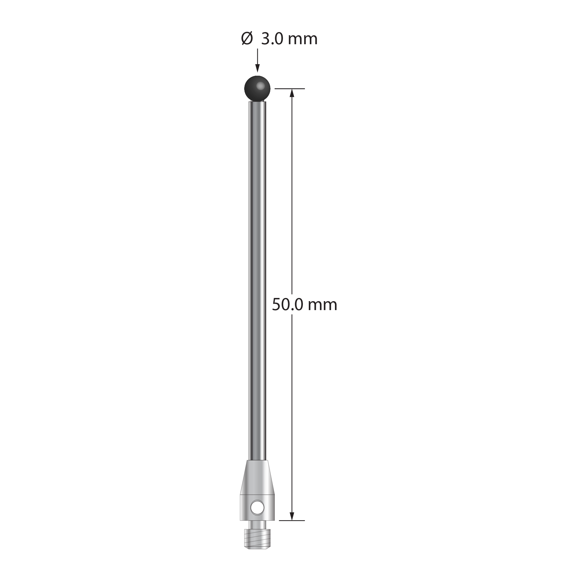 TM2-3051.5-SN M2 stylus with 3.0mm silicon nitride ball and carbide stem, 50.0mm long by Q-Mark Manufacturing, Inc.