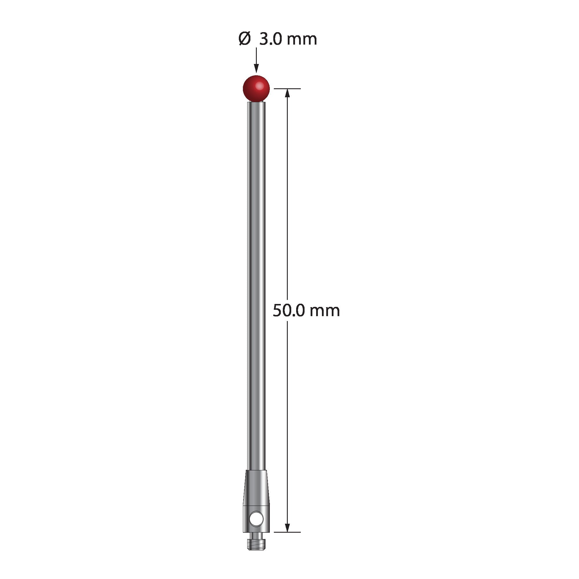 TM2-3051.5 M2 stylus with 3.0mm ruby ball, carbide stem, and stainless steel base, 50mm long by Q-Mark Manufacturing, Inc.